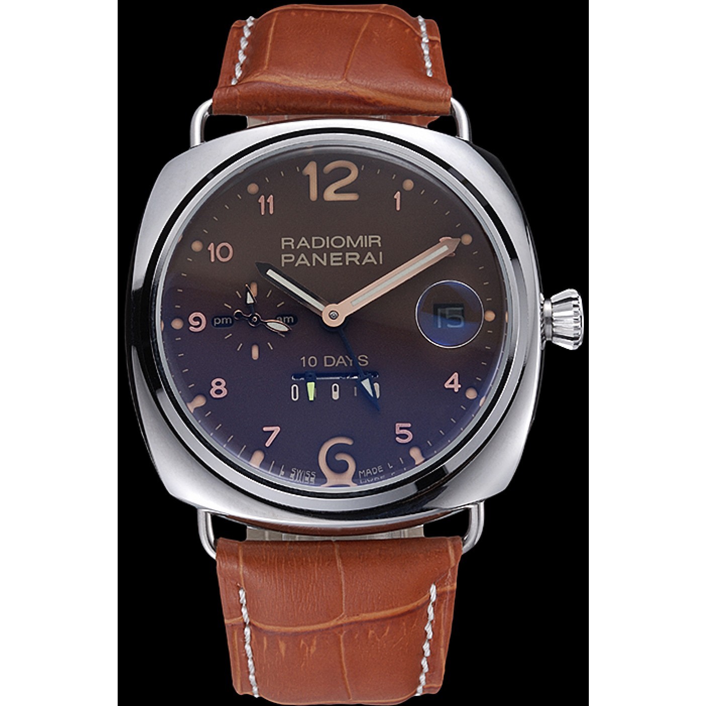 Panerai Radiomir Stainless Steel Bezel Cognac Leather Bracelet 622327