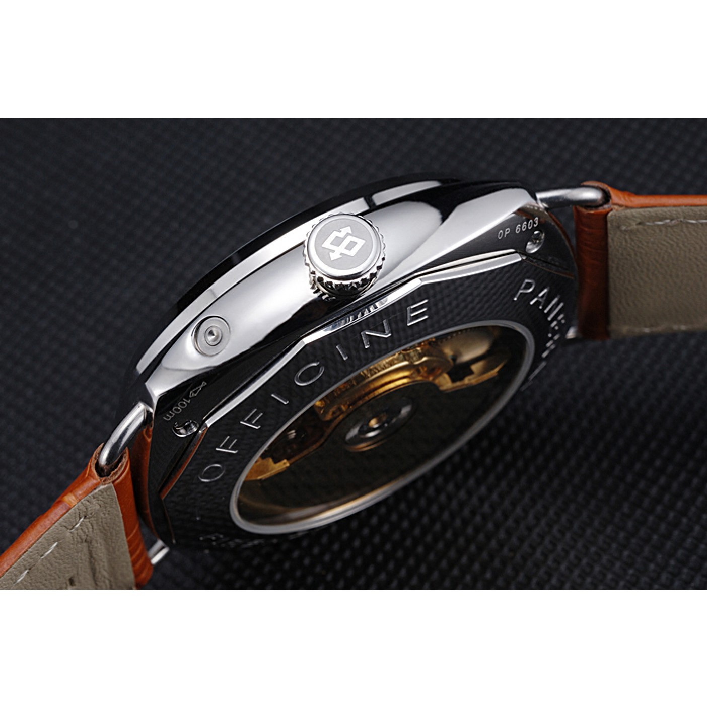 Panerai Radiomir Stainless Steel Bezel Cognac Leather Bracelet 622327