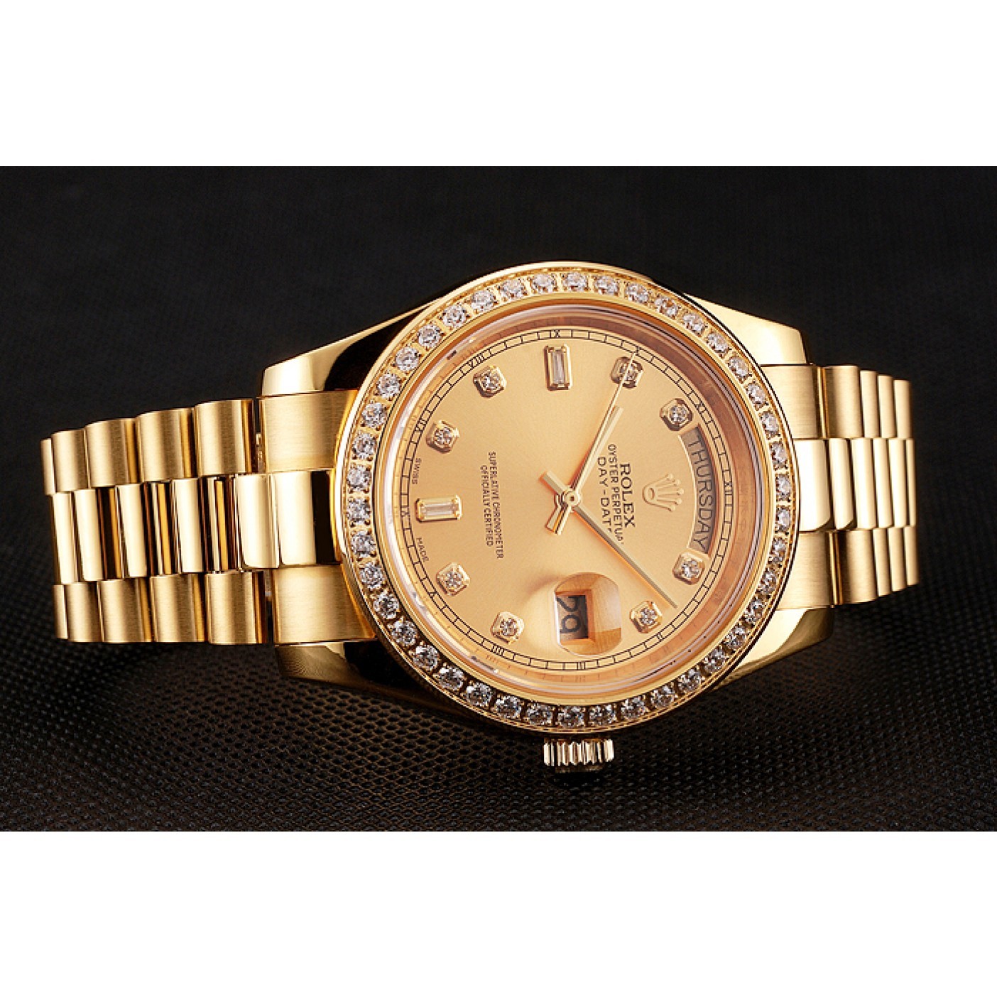 Swiss Rolex Day-Date Champagne Dial Diamond Bezel Gold Bracelet 1454099