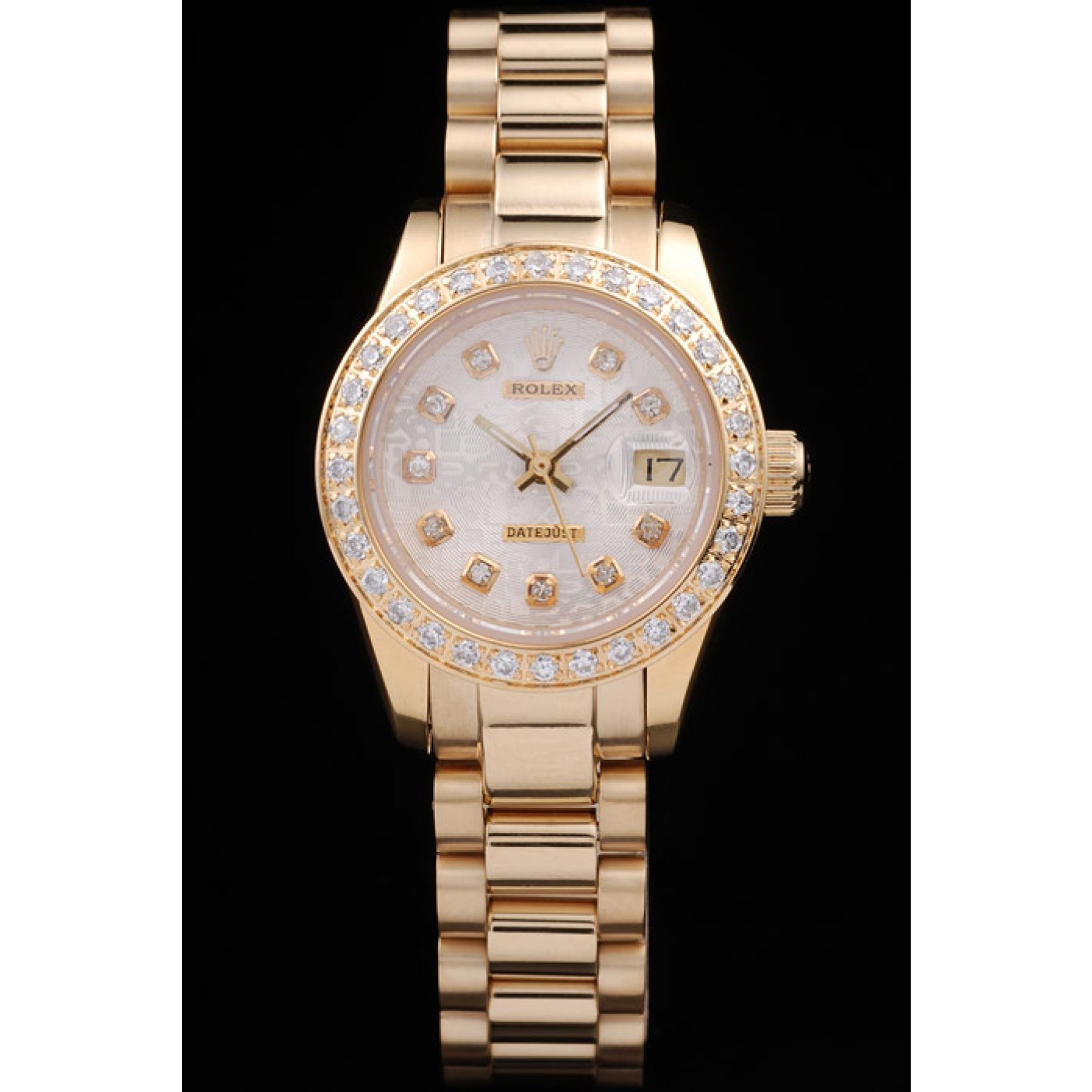 RepTime Watches Rolex Datejust 18k Yellow Gold Plated Stainless Steel Diamond Plated 98076