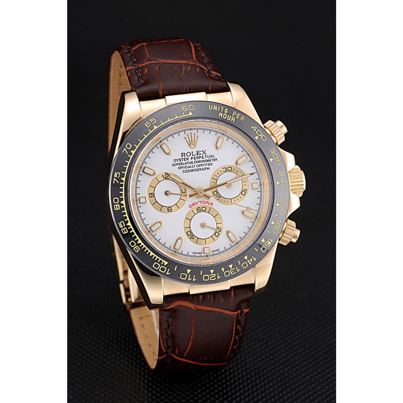 Rolex Cosmograph Daytona Gold Case White Dial Brown Leather Bracelet 622633