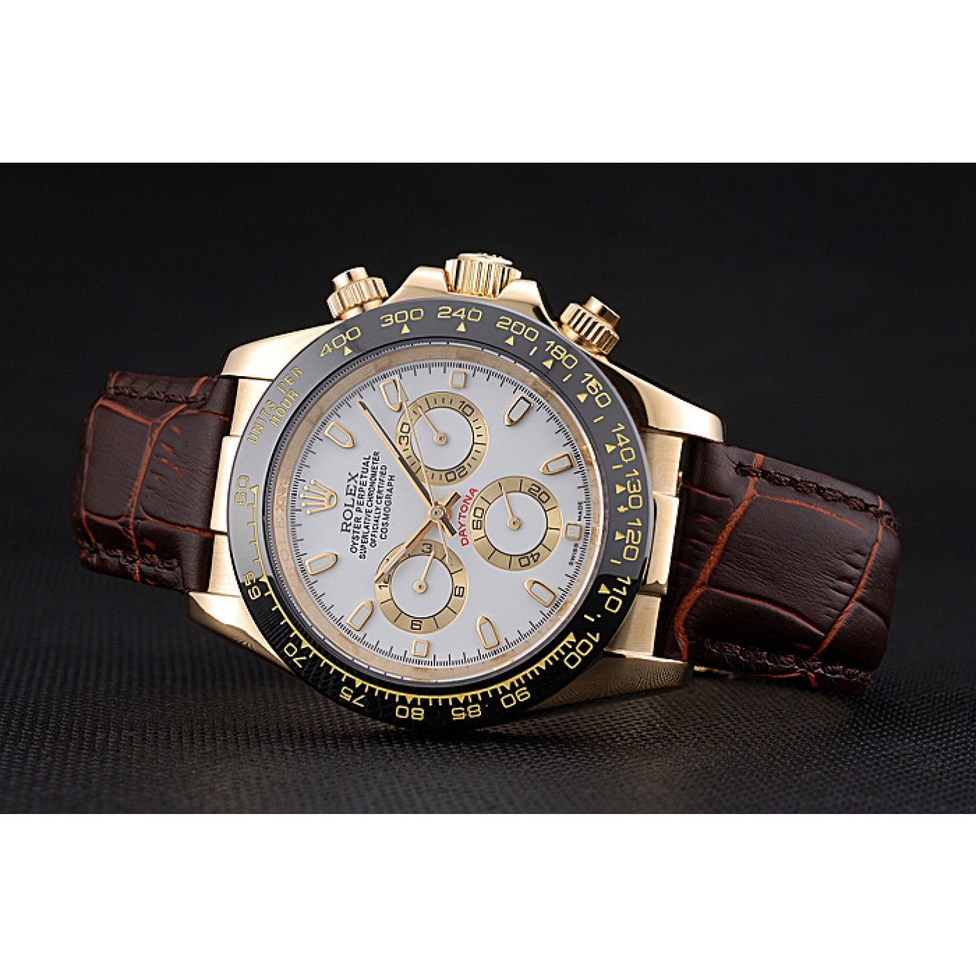 RepTime Watches Rolex Cosmograph Daytona Gold Case White Dial Brown Leather Bracelet 622633