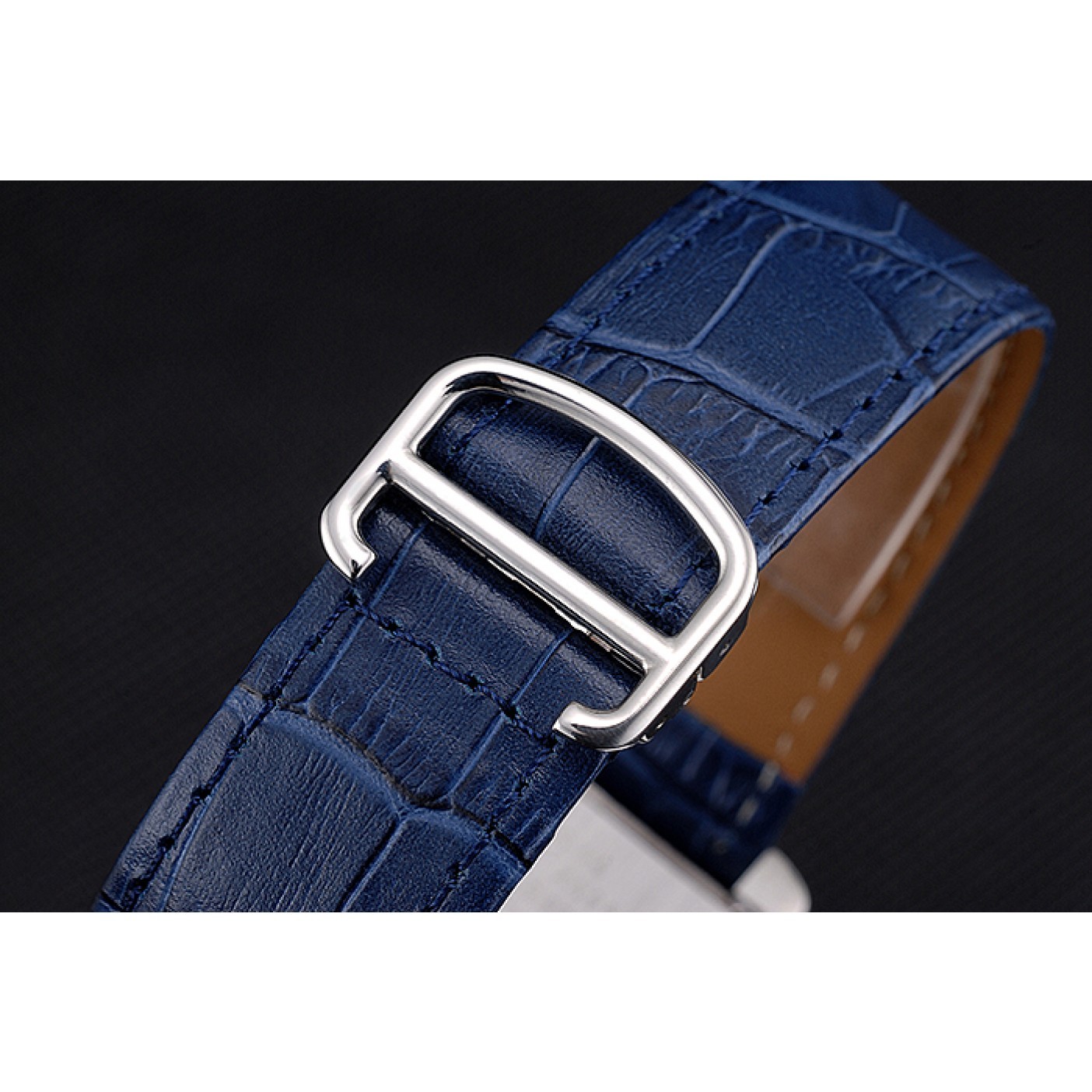 Cartier Tank MC Blue Dial Stainless Steel Case Blue Leather Bracelet 622691