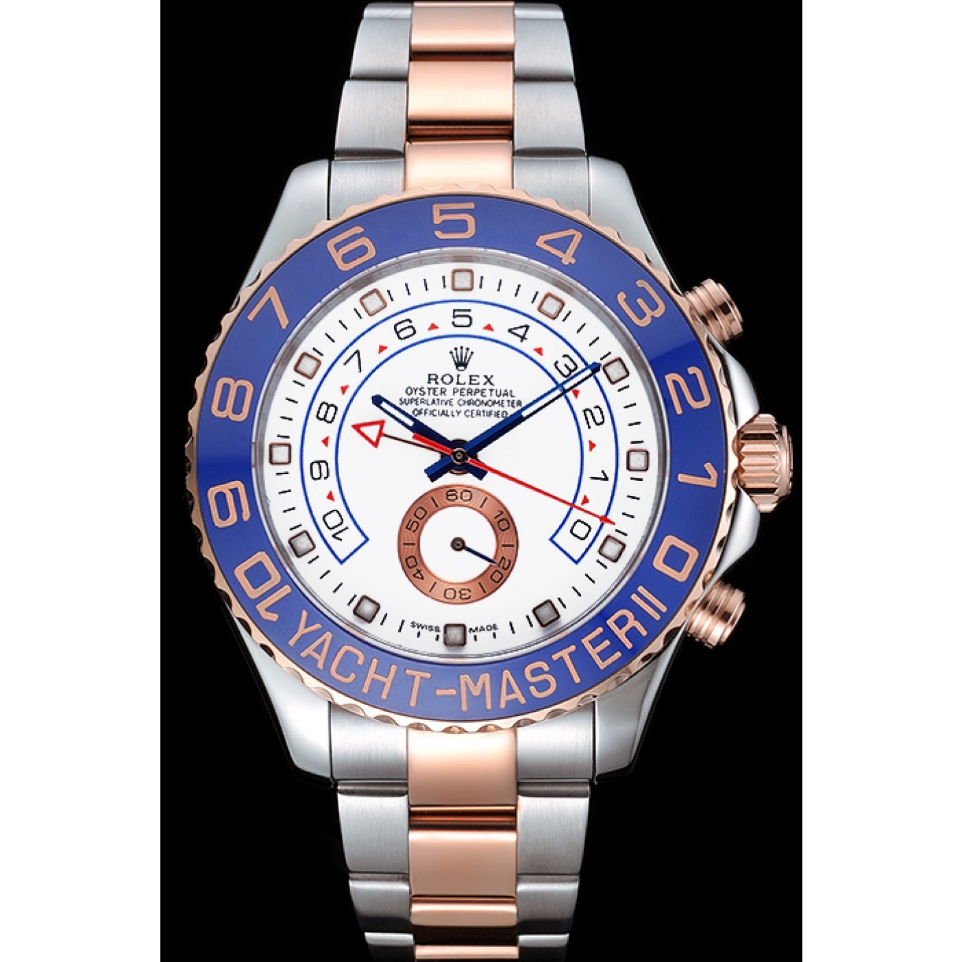 RepTime Watches Rolex Yacht-Master II White Dial Blue Bezel Stainless Steel and Rose Gold Bracelet 622270