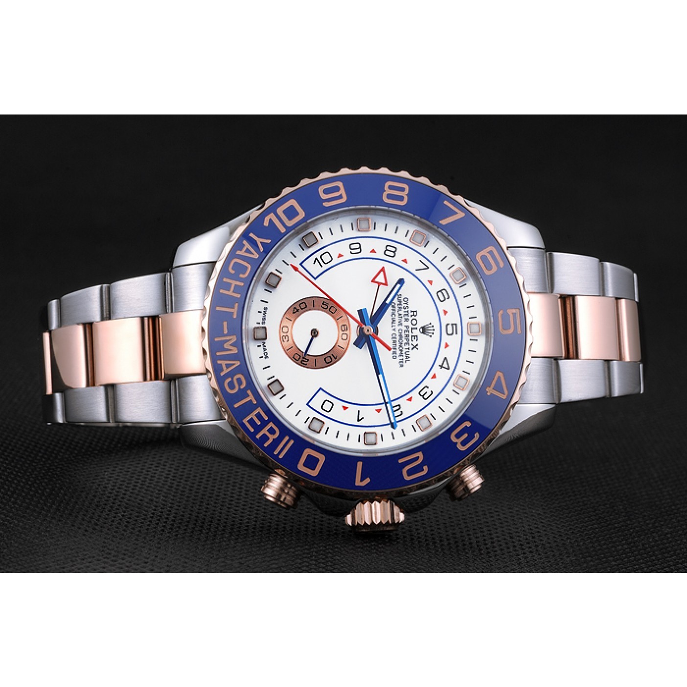 RepTime Watches Rolex Yacht-Master II White Dial Blue Bezel Stainless Steel and Rose Gold Bracelet 622270