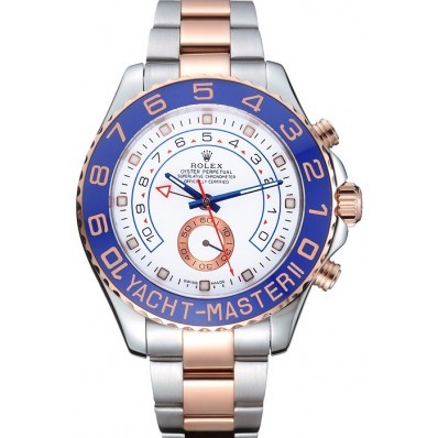 RepTime Watches Rolex Yacht-Master II White Dial Blue Bezel Stainless Steel and Rose Gold Bracelet 622270