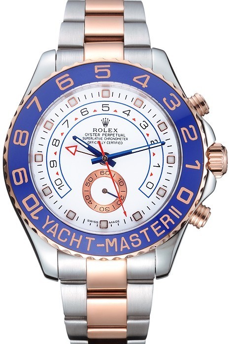 RepTime Watches Rolex Yacht-Master II White Dial Blue Bezel Stainless Steel and Rose Gold Bracelet 622270