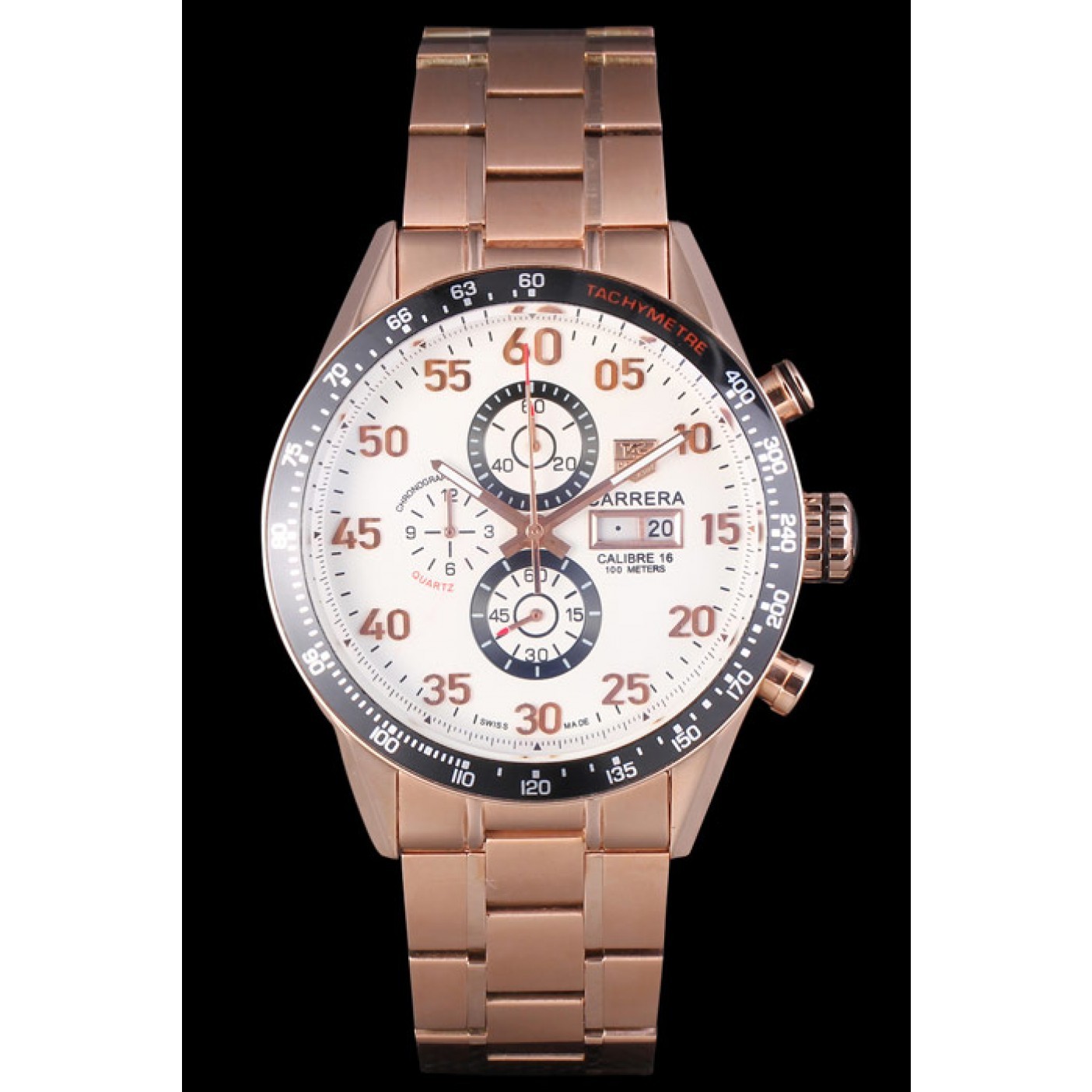 Tag Heuer Carrera Rose Gold Bracelet White Dial 801442