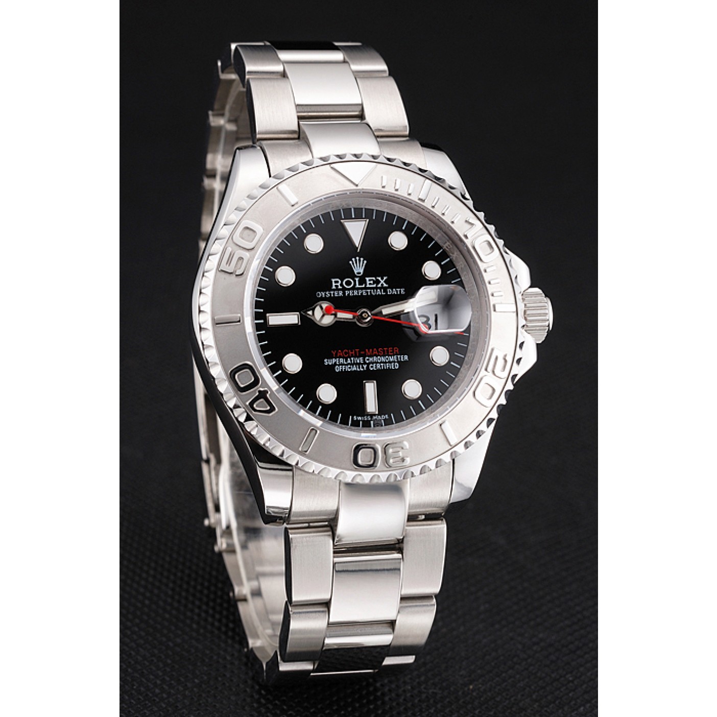 RepTime Watches Swiss Rolex Yacht-Master Black Dial Stainless Steel Case And Bracelet