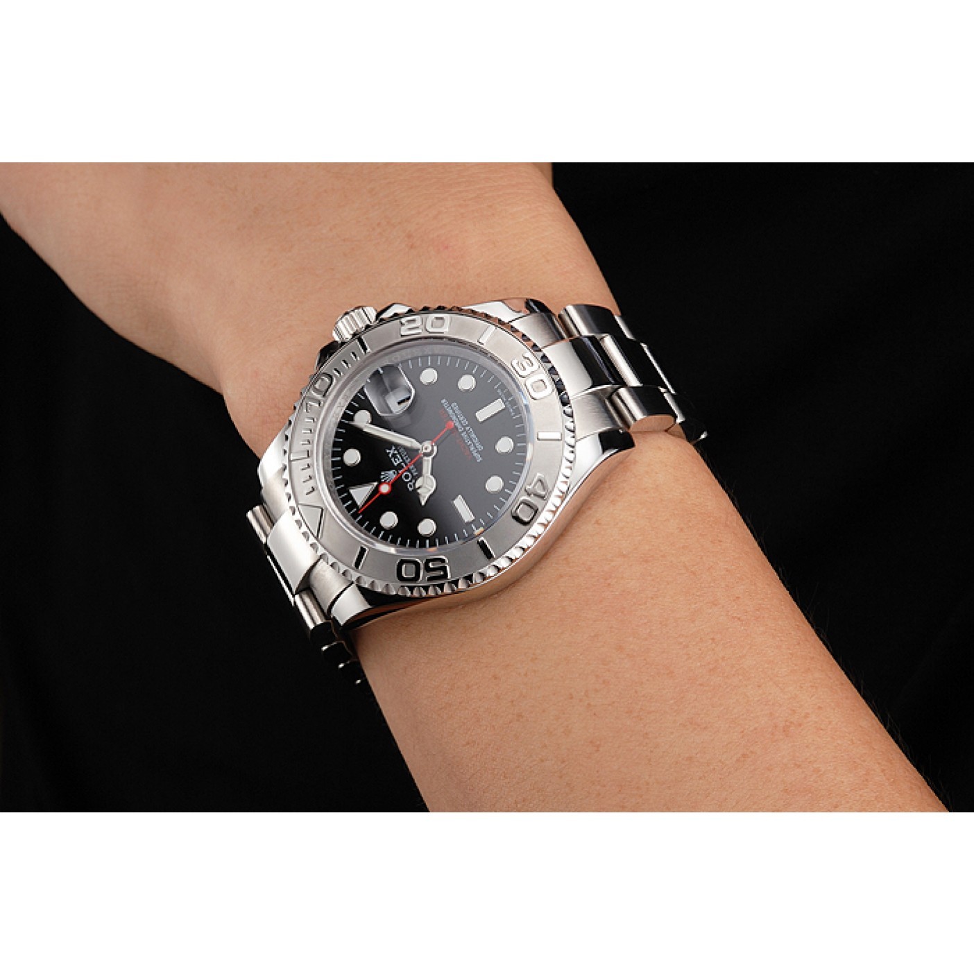 RepTime Watches Swiss Rolex Yacht-Master Black Dial Stainless Steel Case And Bracelet