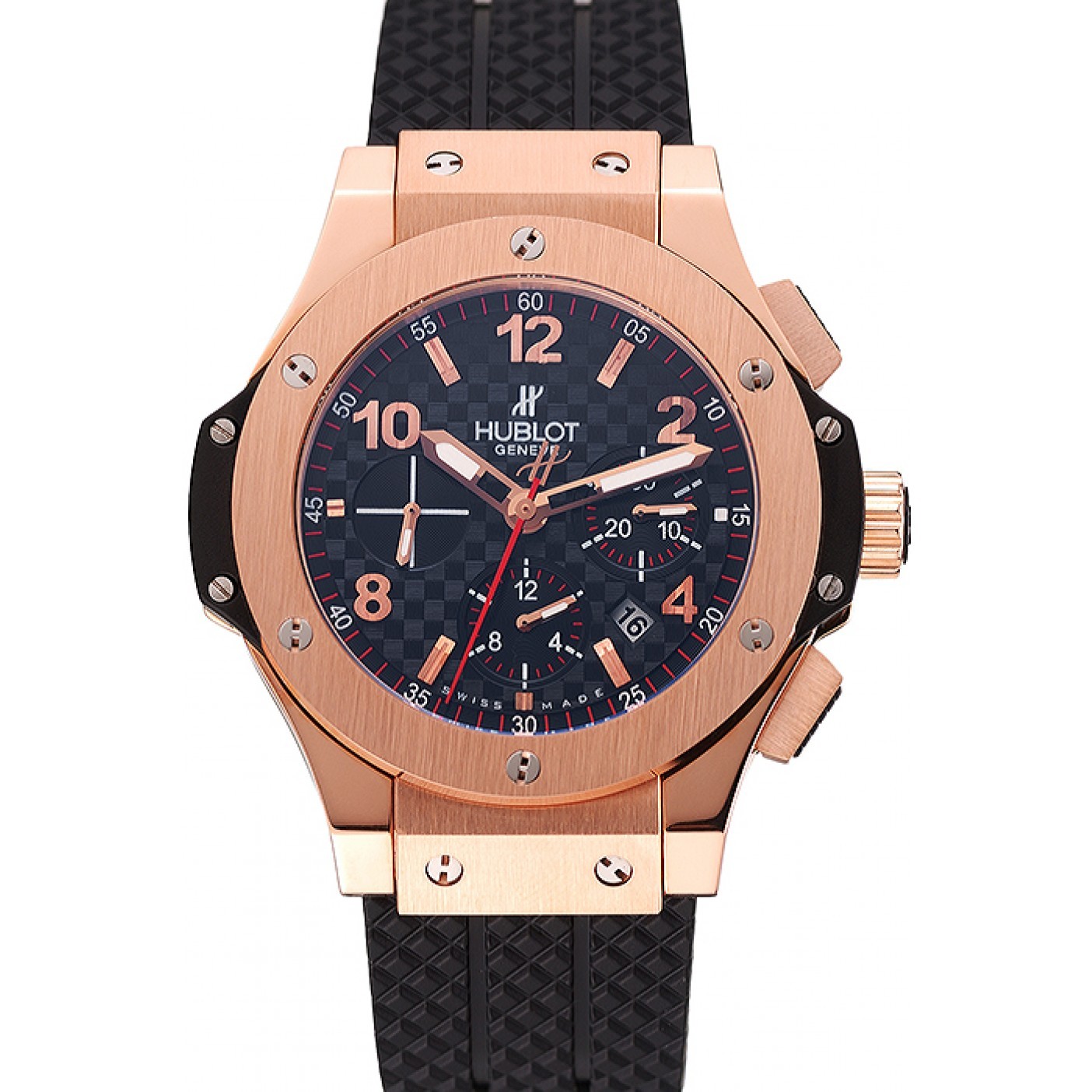 Swiss Hublot Big Bang Carbon Effect Dial Rose Gold Case Black Rubber Bracelet 1453897