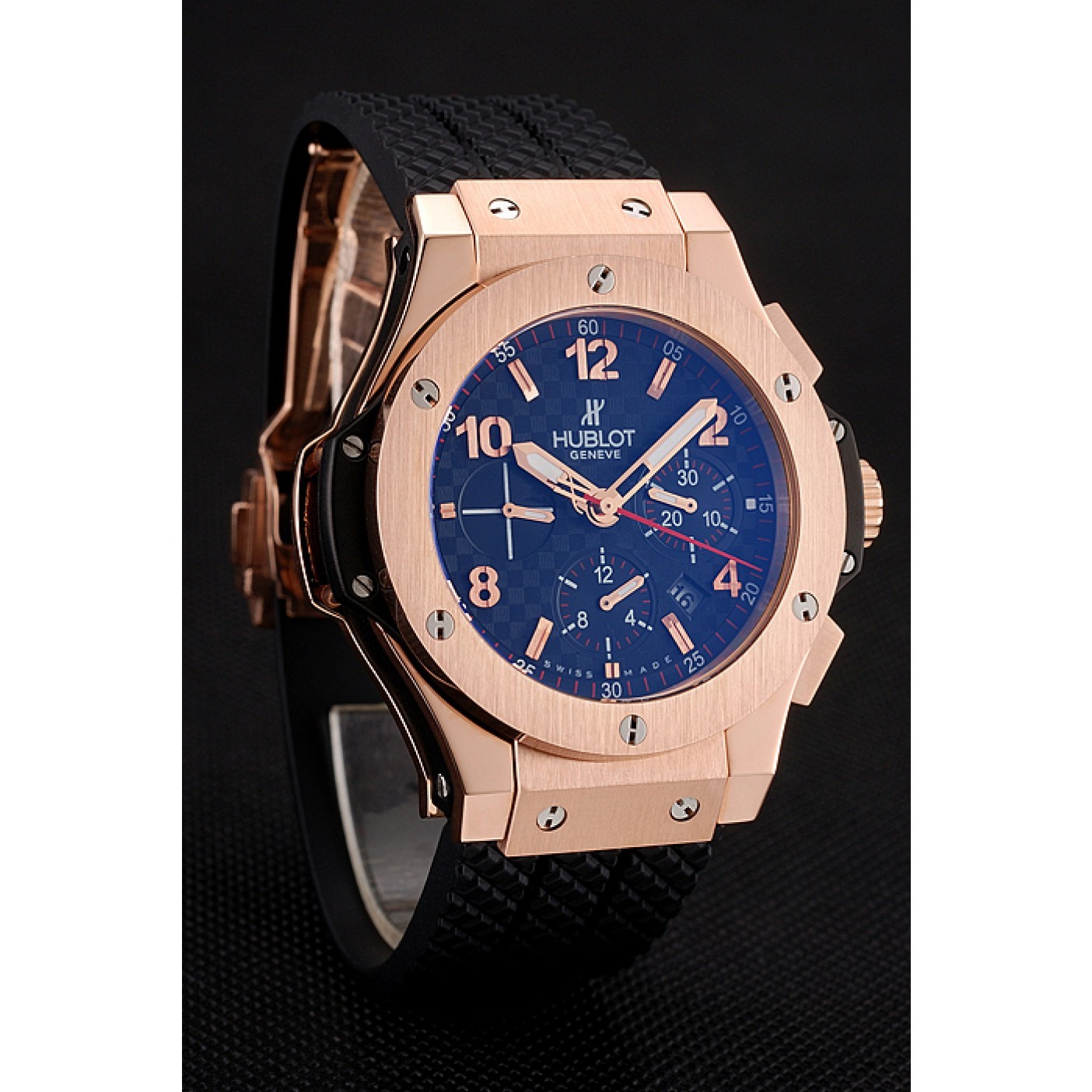 Swiss Hublot Big Bang Carbon Effect Dial Rose Gold Case Black Rubber Bracelet 1453897