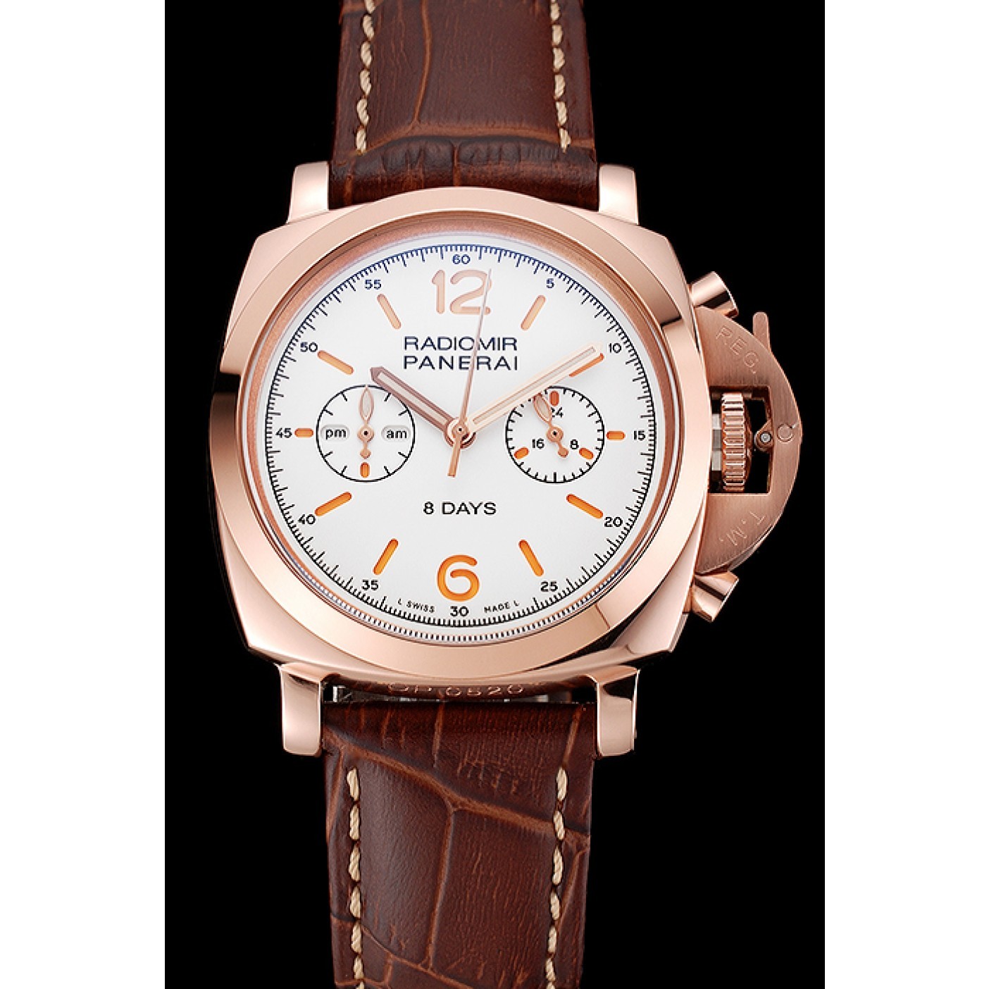 Panerai Radiomir 8 Days Chronograph White Dial Rose Gold Case Brown Leather Strap 1453796