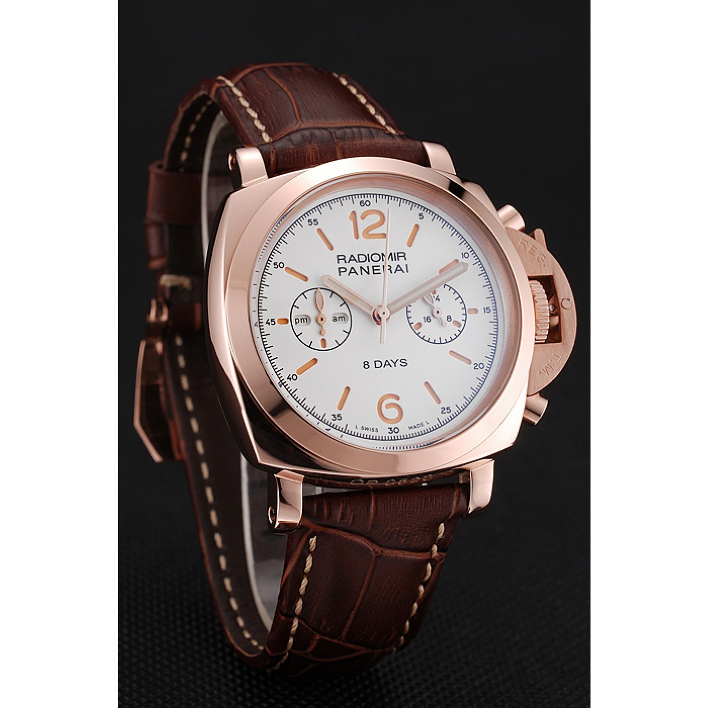 Panerai Radiomir 8 Days Chronograph White Dial Rose Gold Case Brown Leather Strap 1453796