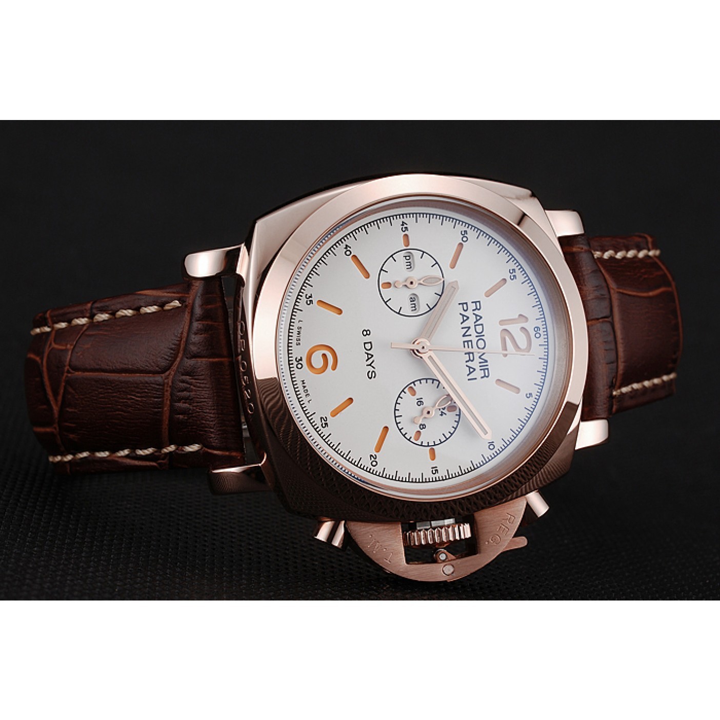 Panerai Radiomir 8 Days Chronograph White Dial Rose Gold Case Brown Leather Strap 1453796