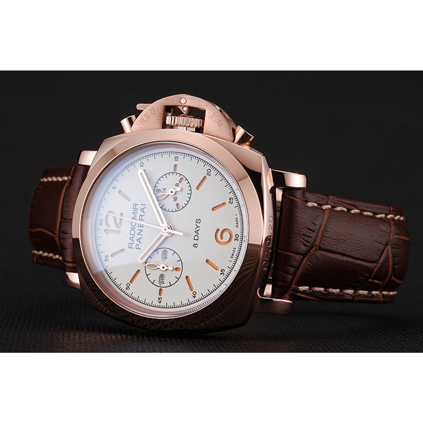 Panerai Radiomir 8 Days Chronograph White Dial Rose Gold Case Brown Leather Strap 1453796