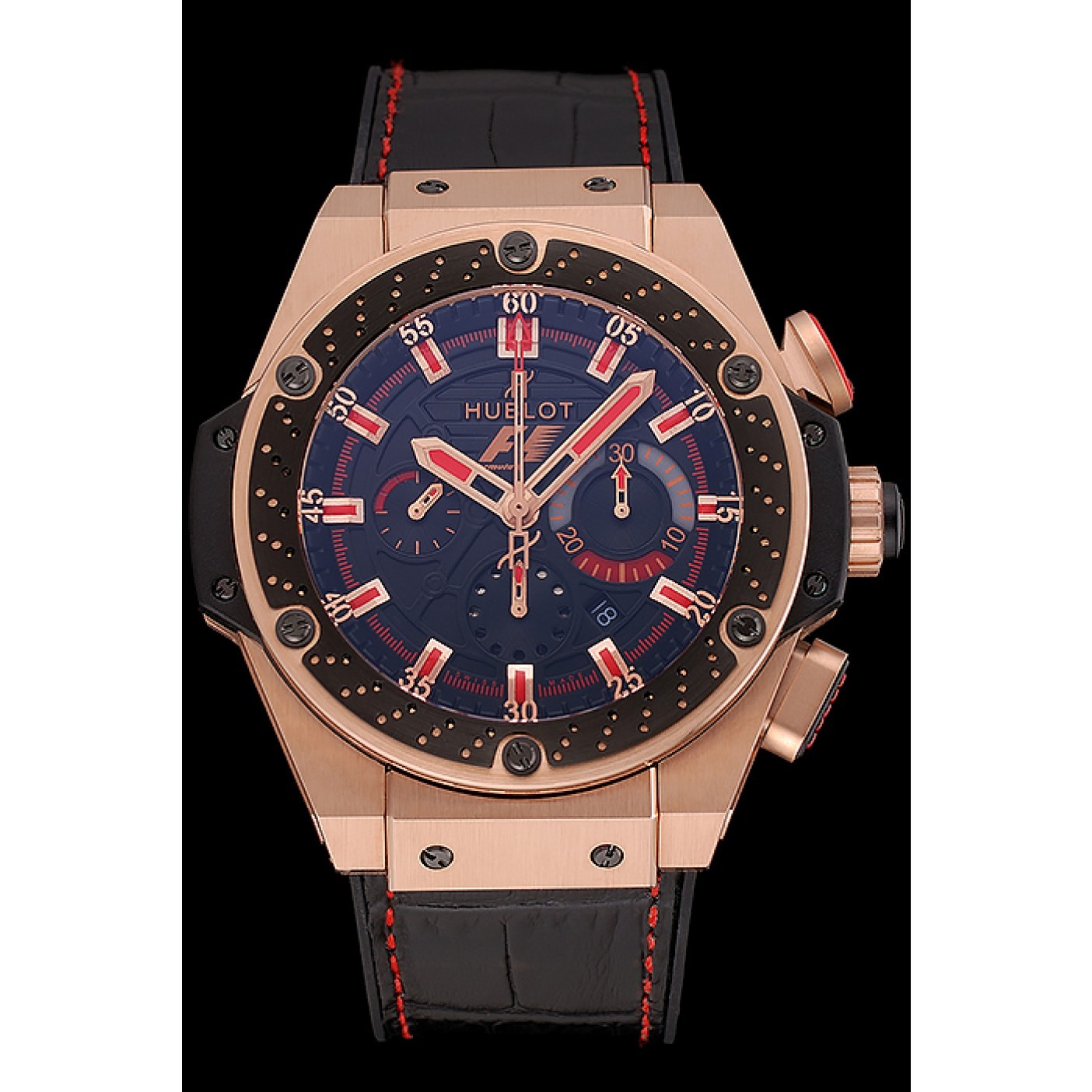 Swiss Hublot Big Bang Limited Edition Formula 1 Black And Red Dial Gold Case Black Strap 62287