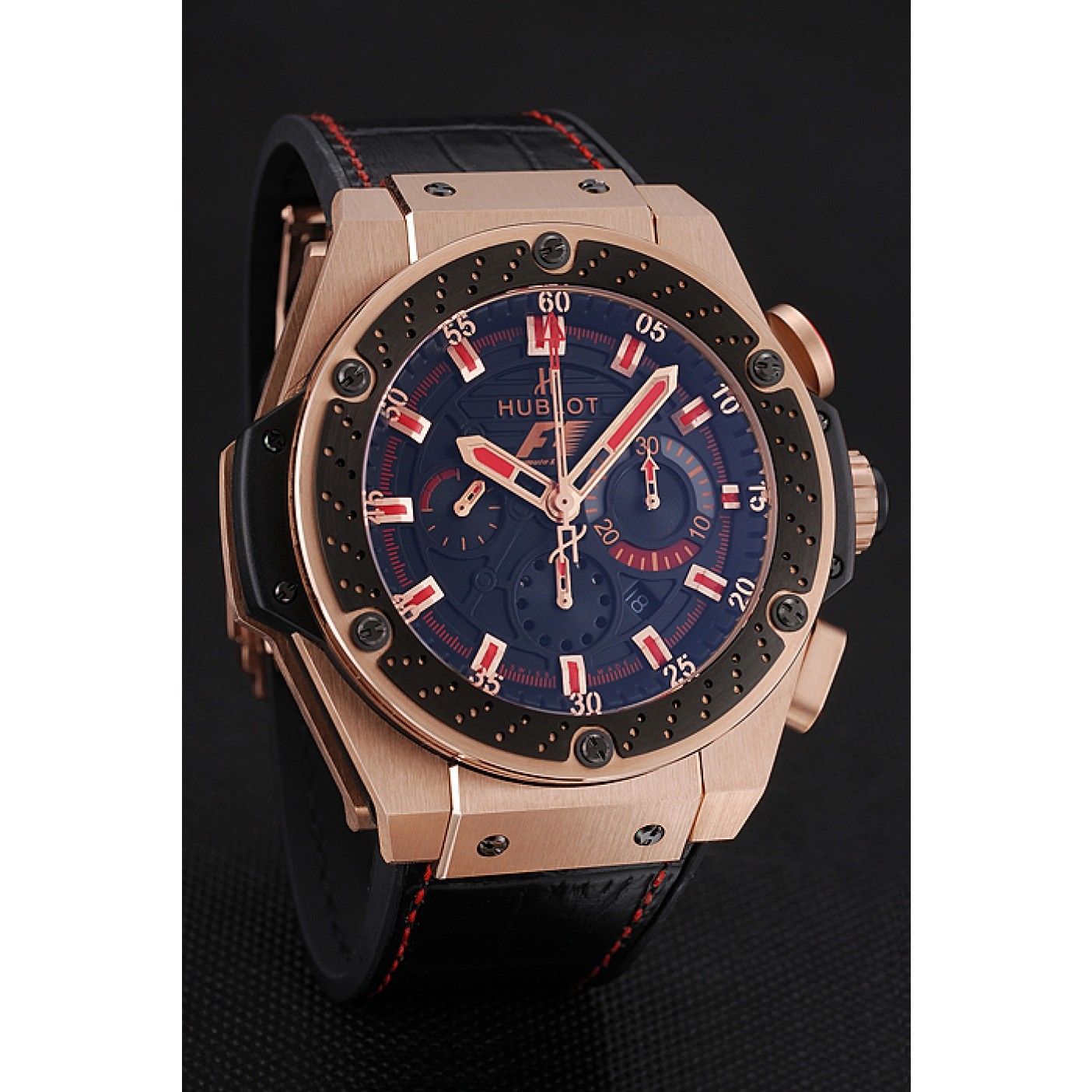 Swiss Hublot Big Bang Limited Edition Formula 1 Black And Red Dial Gold Case Black Strap 62287