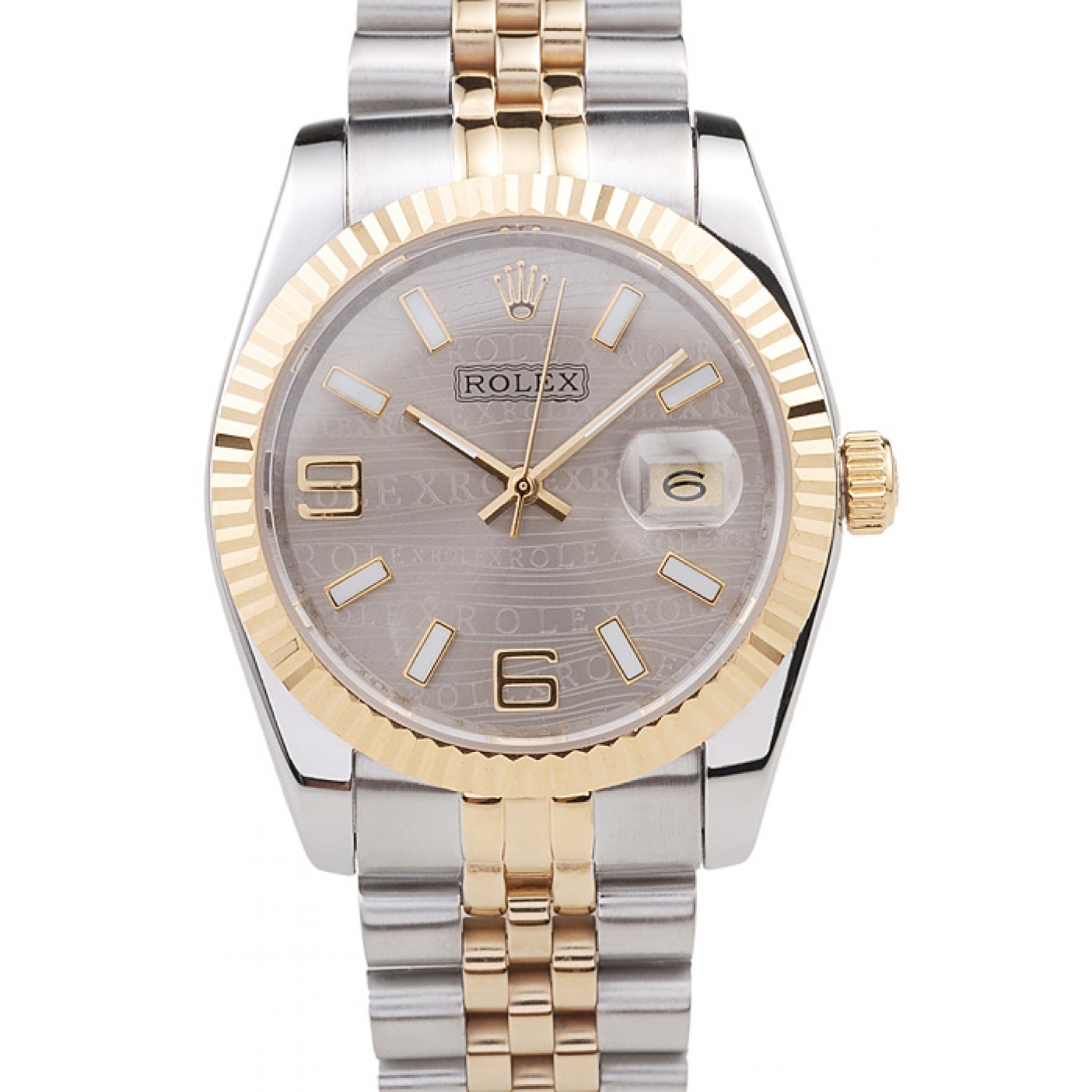 RepTime Watches Rolex DateJust Two Tone Stainless Steel 18k Gold Plated Silver Dial 98085