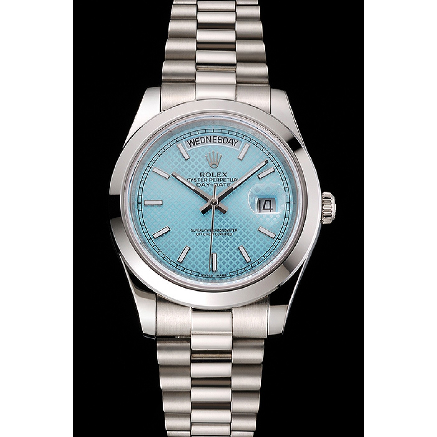 RepTime Watches Swiss Rolex Day Date 40 Platinum Ice Blue Dial Stainless Steel Case And Bracelet