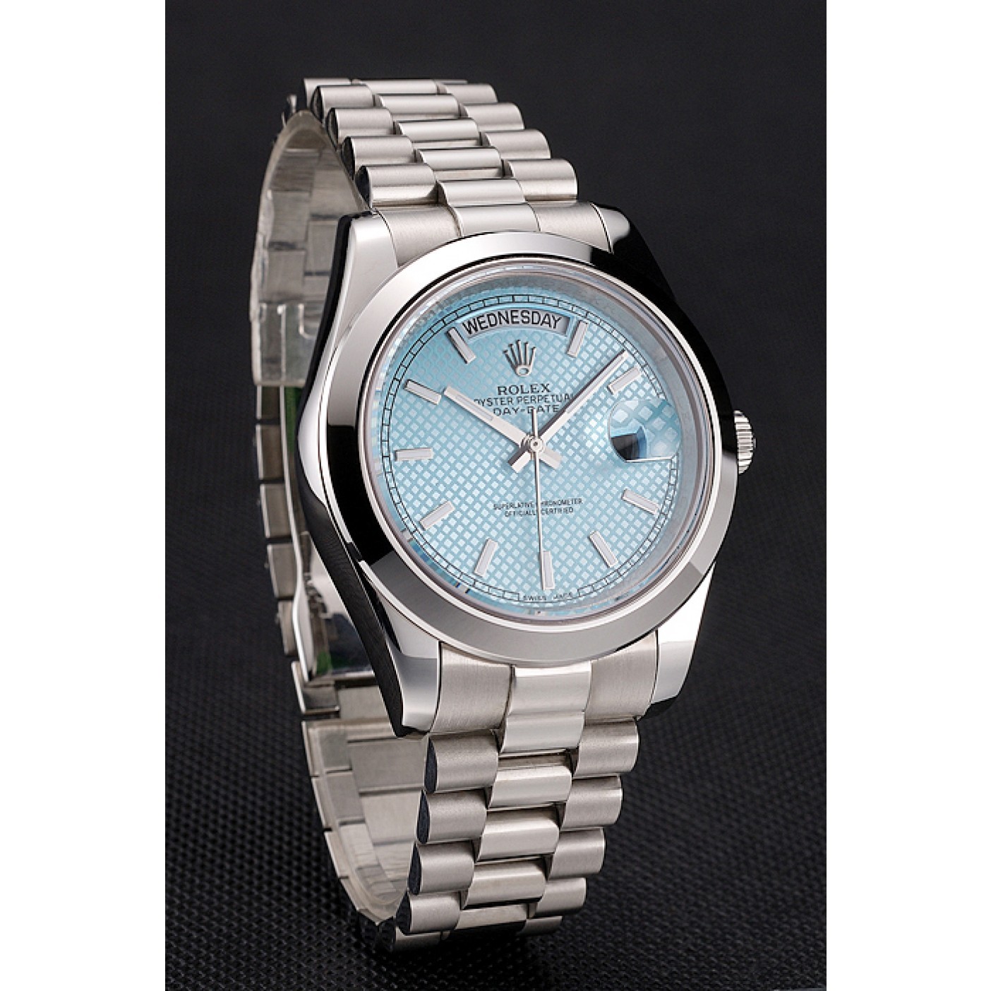 RepTime Watches Swiss Rolex Day Date 40 Platinum Ice Blue Dial Stainless Steel Case And Bracelet