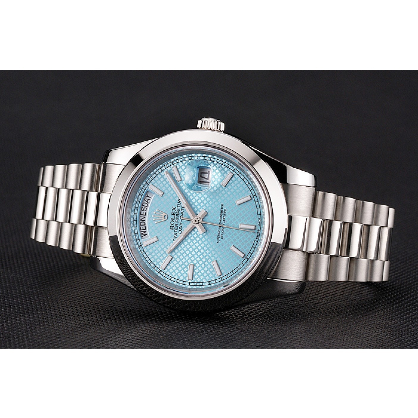 RepTime Watches Swiss Rolex Day Date 40 Platinum Ice Blue Dial Stainless Steel Case And Bracelet