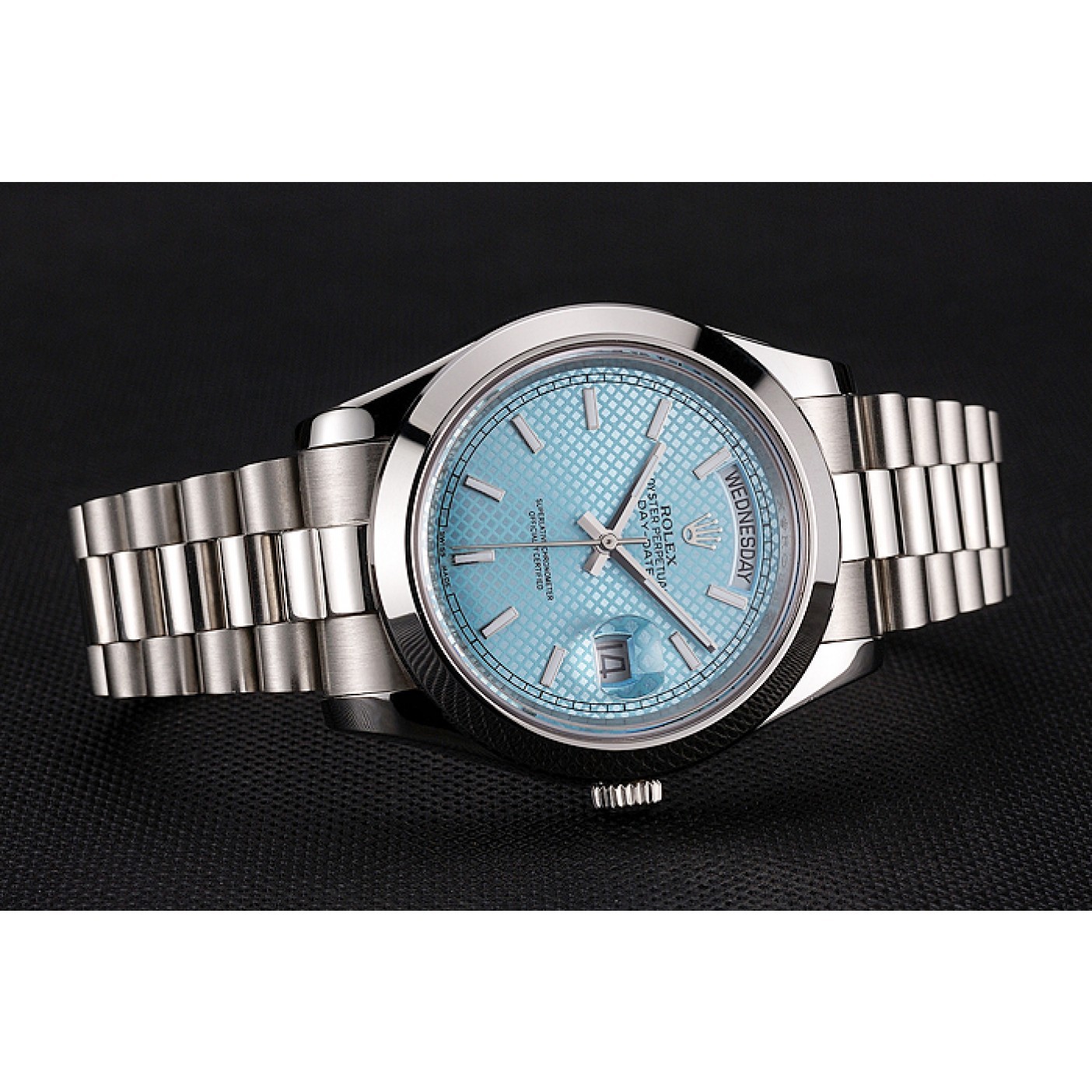 RepTime Watches Swiss Rolex Day Date 40 Platinum Ice Blue Dial Stainless Steel Case And Bracelet