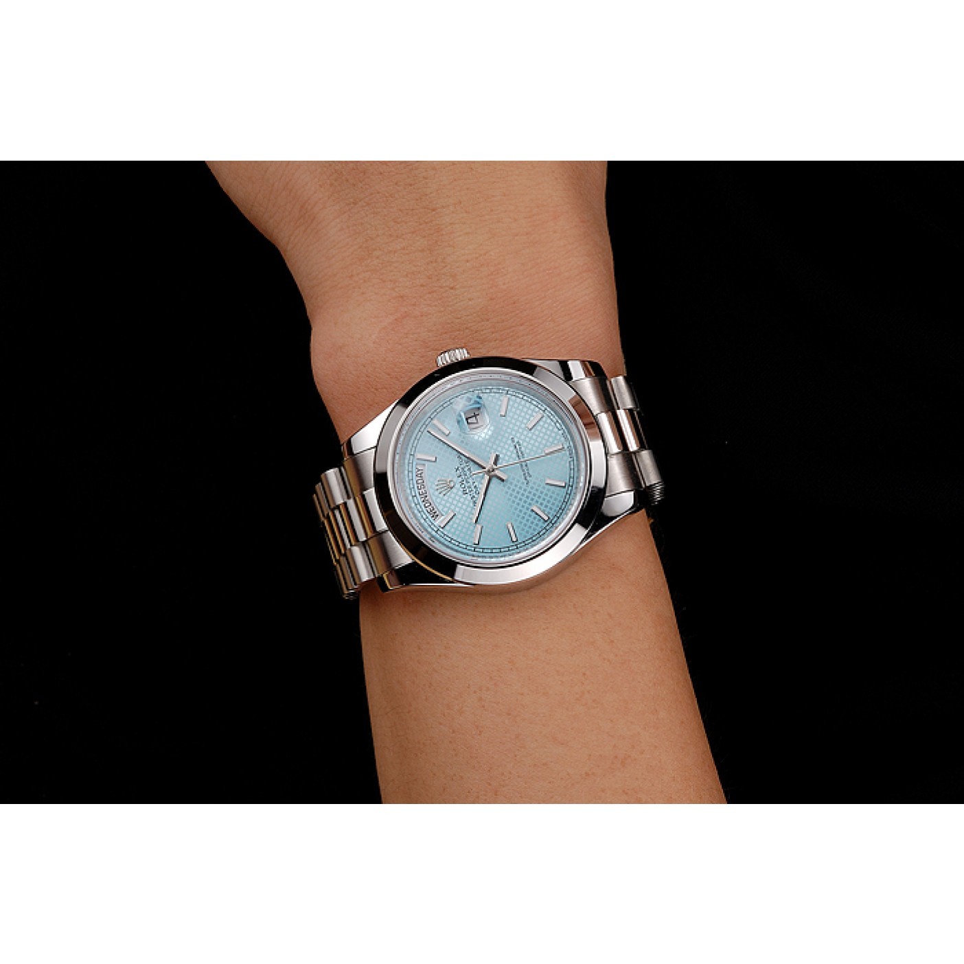 RepTime Watches Swiss Rolex Day Date 40 Platinum Ice Blue Dial Stainless Steel Case And Bracelet