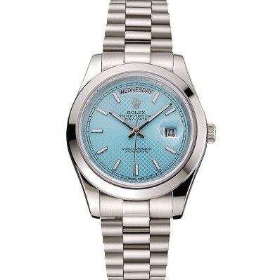 RepTime Watches Swiss Rolex Day Date 40 Platinum Ice Blue Dial Stainless Steel Case And Bracelet