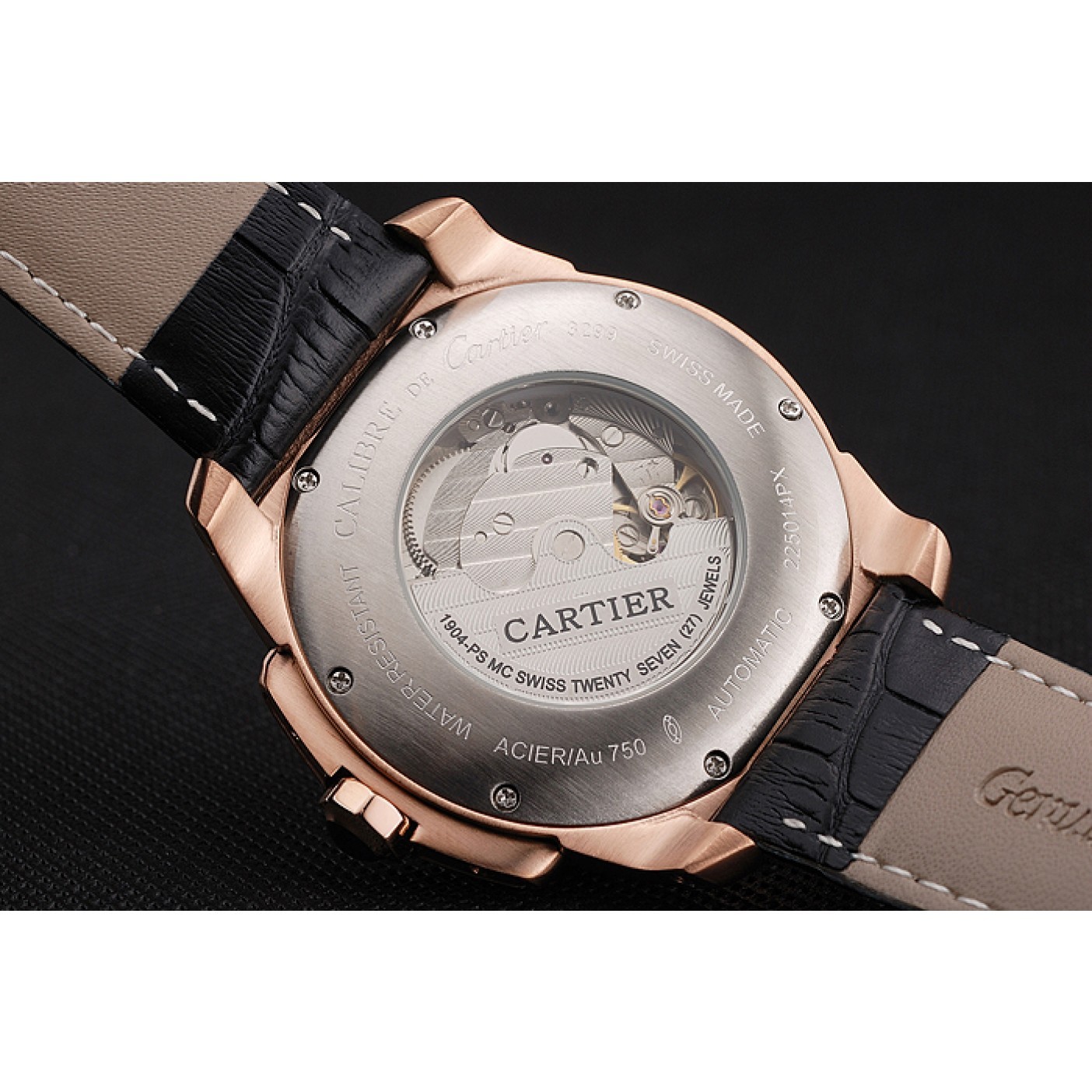 Cartier Calibre De Cartier Small Seconds Black And White Dial Rose Gold Case Black Leather Strap