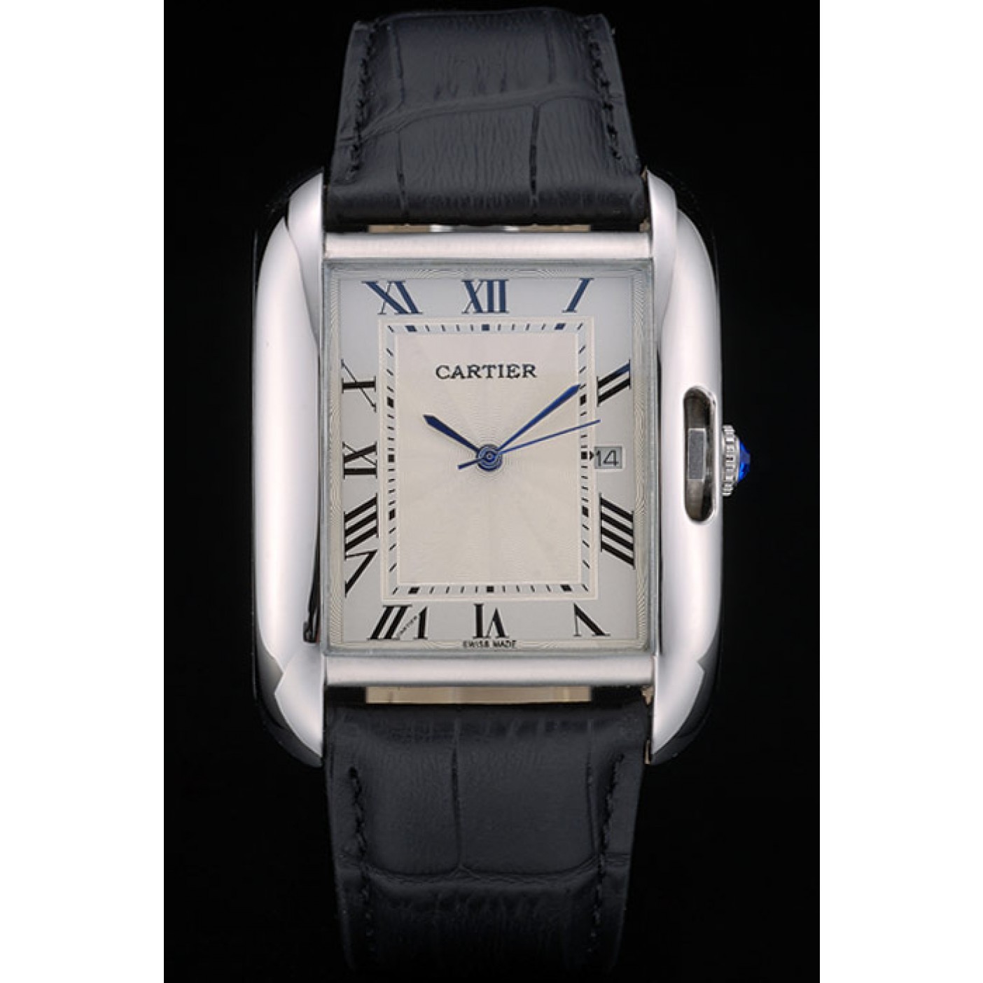 Cartier Tank Anglaise 36mm White Dial Stainless Steel Case Black Leather Bracelet