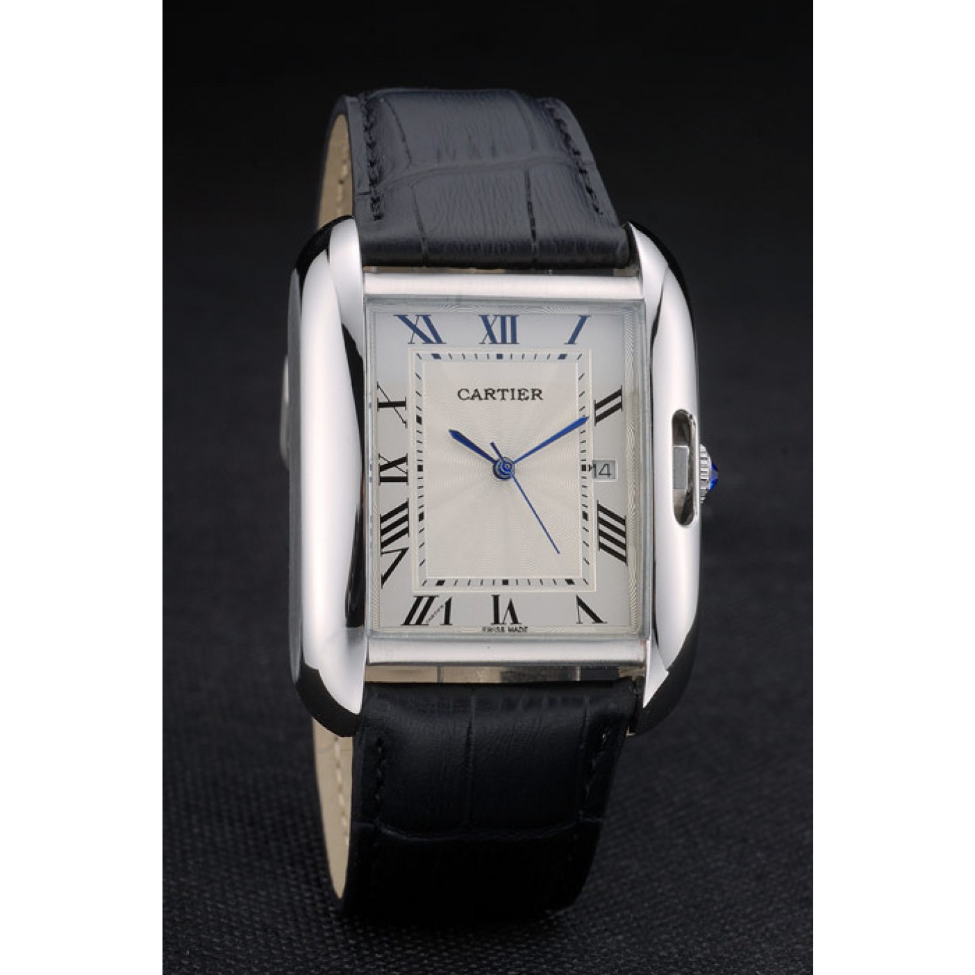 Cartier Tank Anglaise 36mm White Dial Stainless Steel Case Black Leather Bracelet