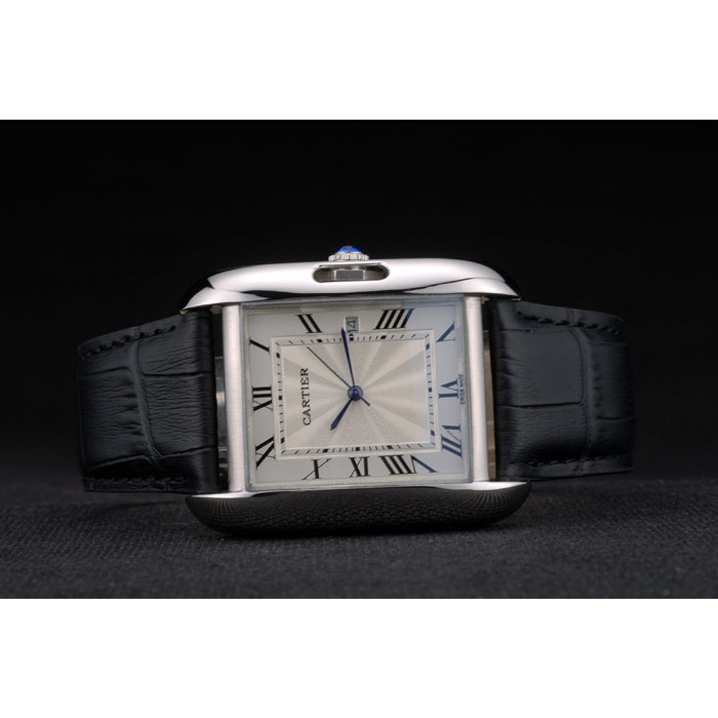 Cartier Tank Anglaise 36mm White Dial Stainless Steel Case Black Leather Bracelet