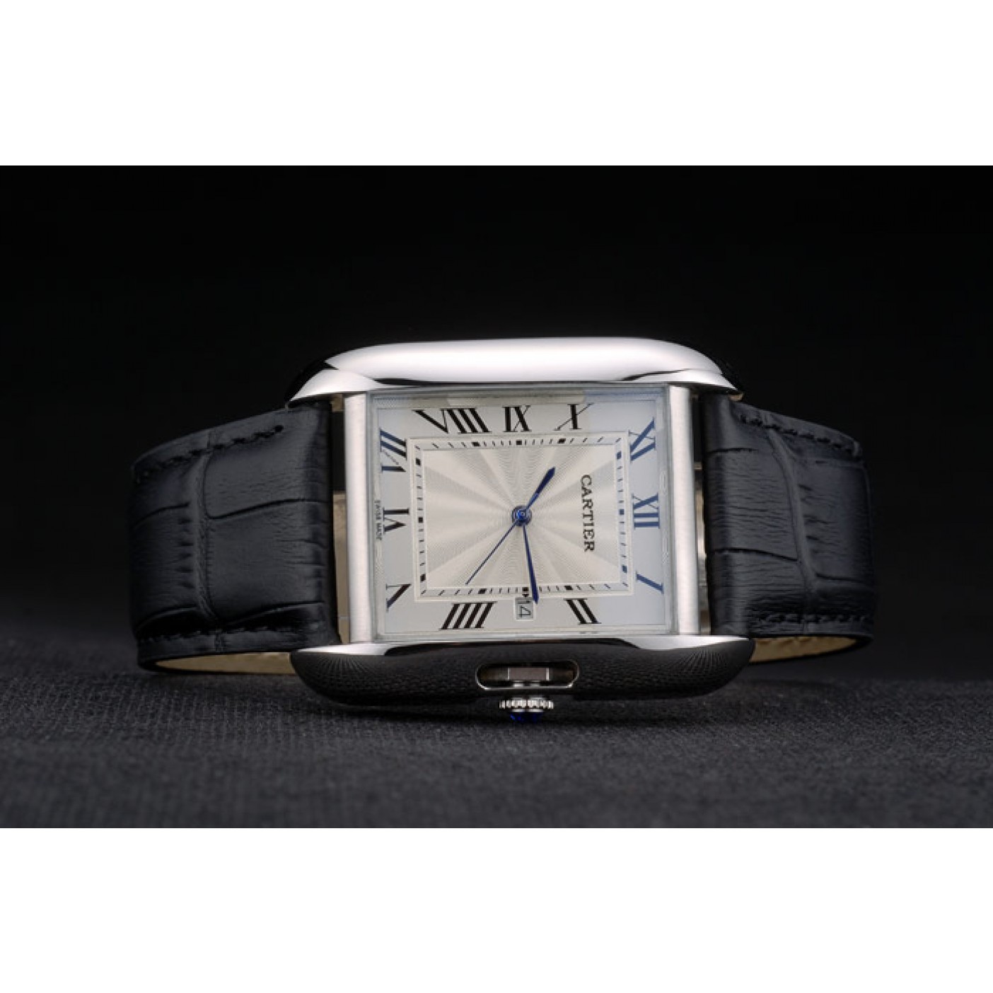 Cartier Tank Anglaise 36mm White Dial Stainless Steel Case Black Leather Bracelet