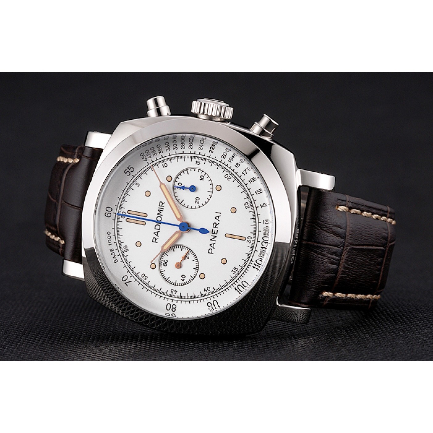 Swiss Panerai Radiomir 1940 Chronograph White Dial Stainless Steel Case Brown Leather Strap