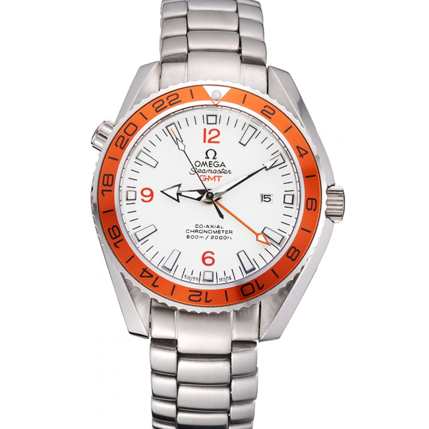 Omega Seamaster GMT White Dial Orange Bezel Stainless Steel Case 622718