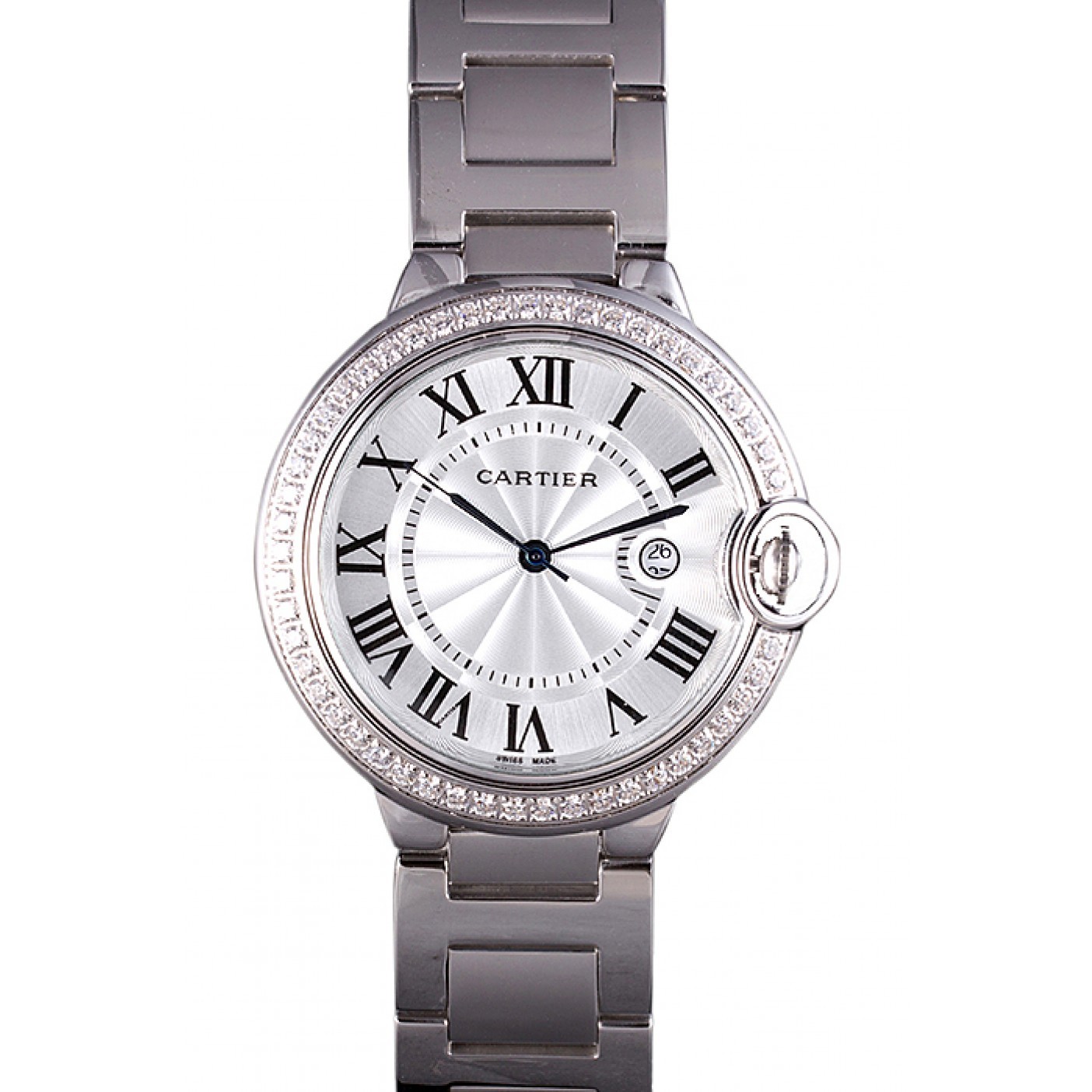 Cartier Ballon Bleu 42mm White Dial Diamonds Stainless Steel Case And Bracelet