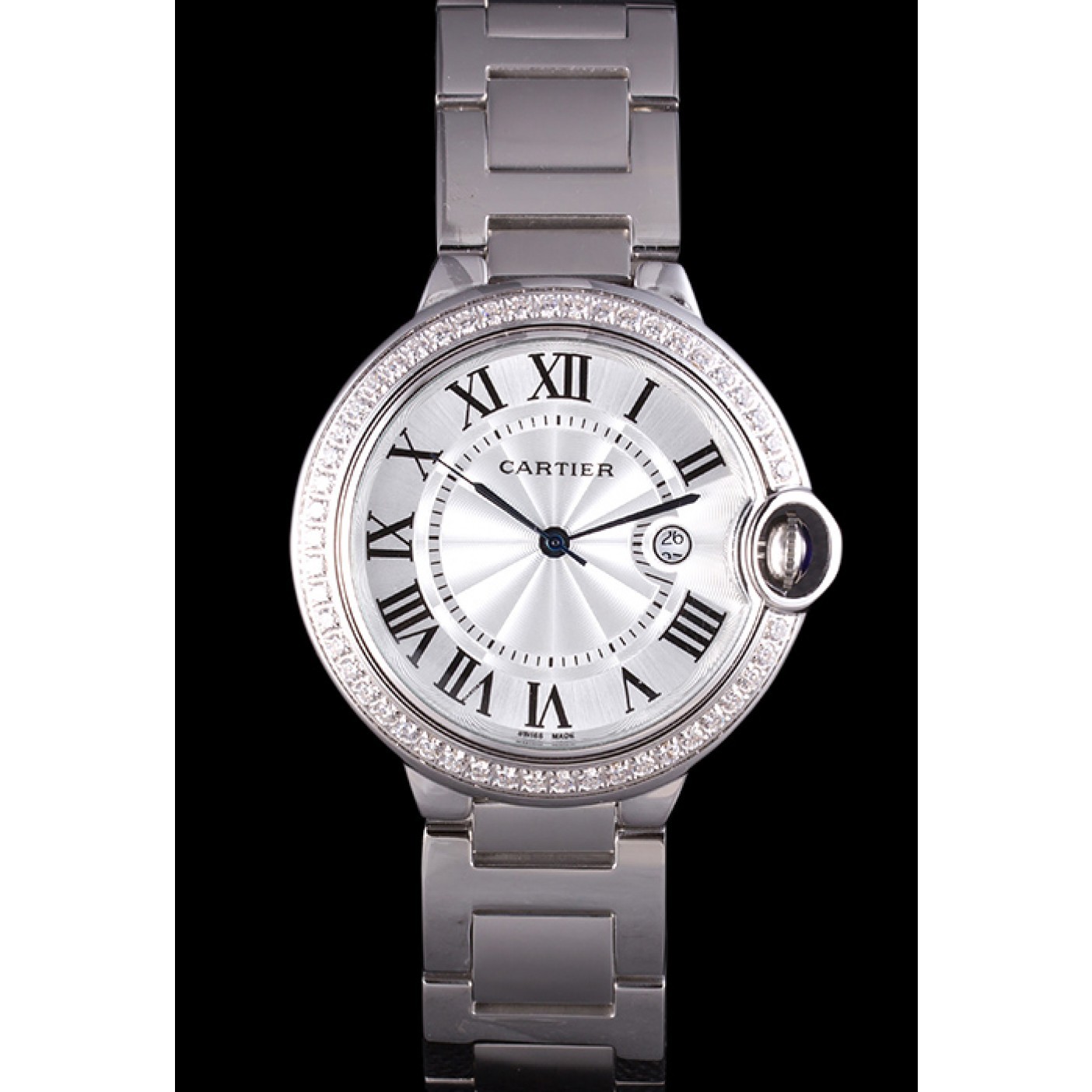 Cartier Ballon Bleu 42mm White Dial Diamonds Stainless Steel Case And Bracelet