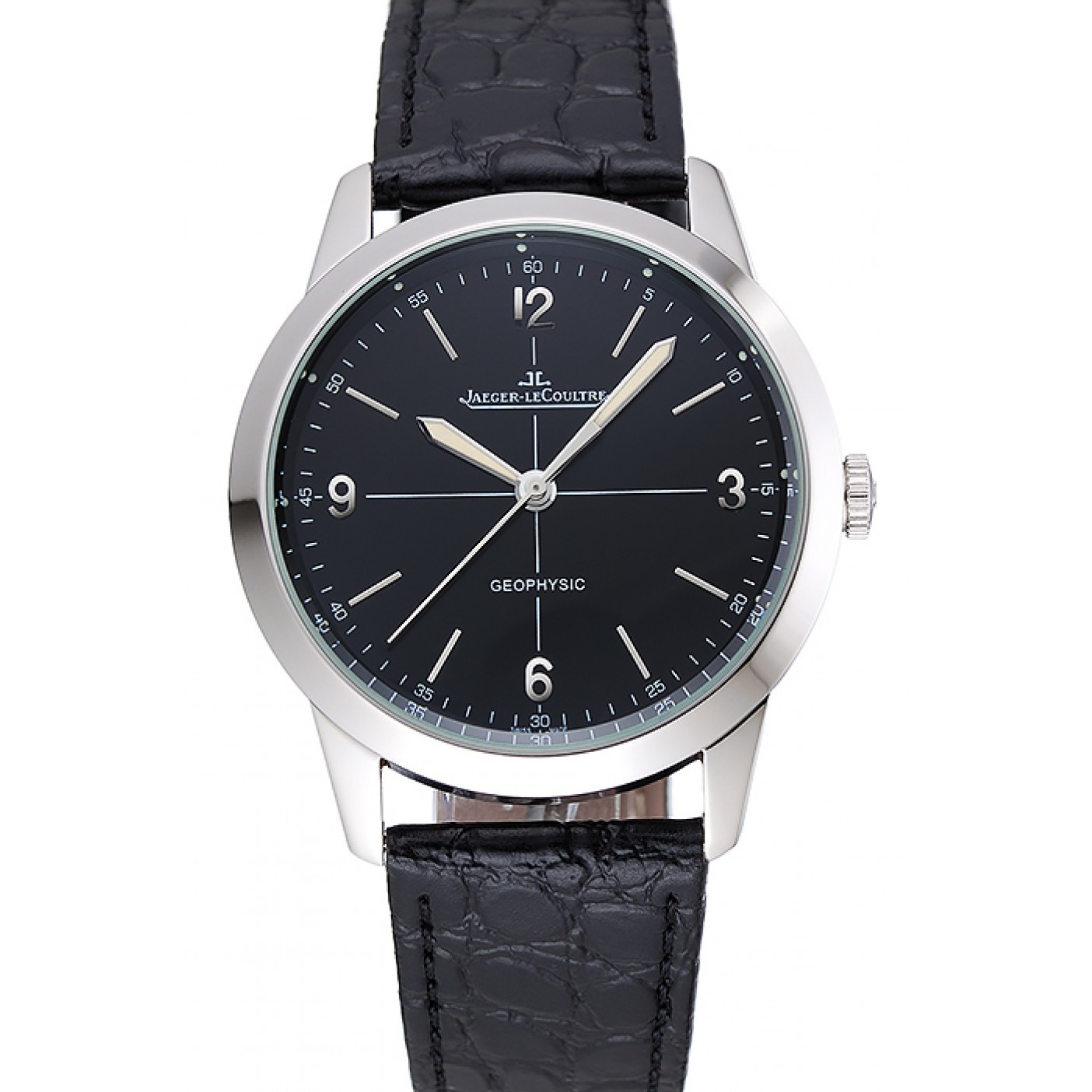 Jaeger LeCoultre Geophysic Black Dial Silver Case Black Leather Bracelet 1454041