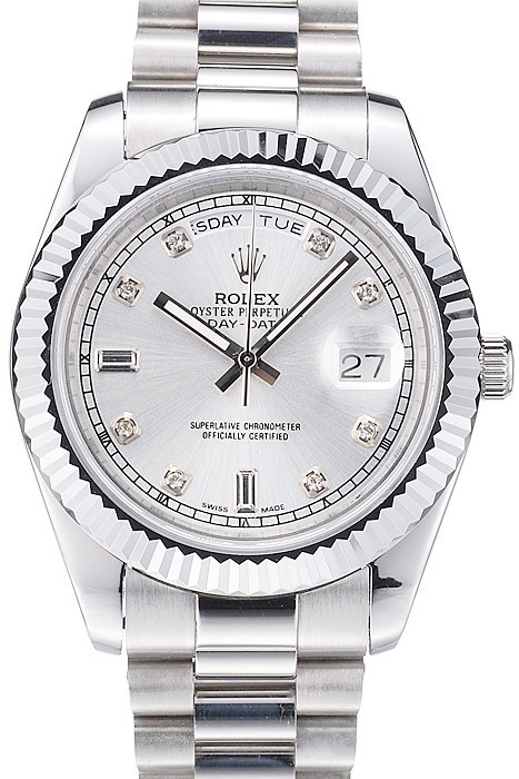 Rolex DayDate Stainless Steel Ribbed Bezel Silver Dial 41976