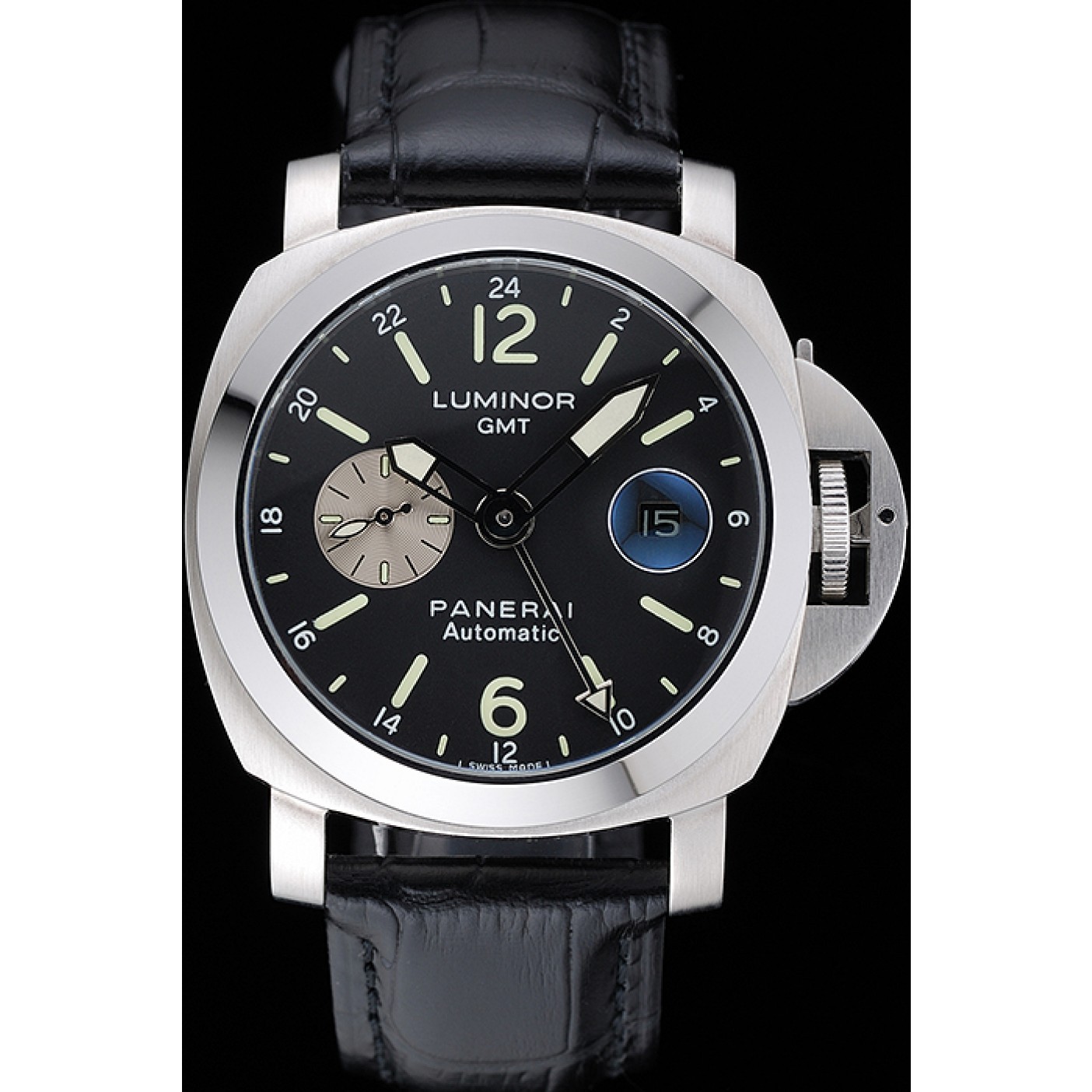 Panerai Luminor Gmt Black Dial Black Leather Bracelet