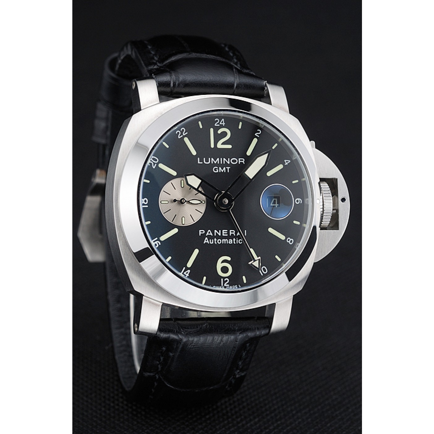 Panerai Luminor Gmt Black Dial Black Leather Bracelet