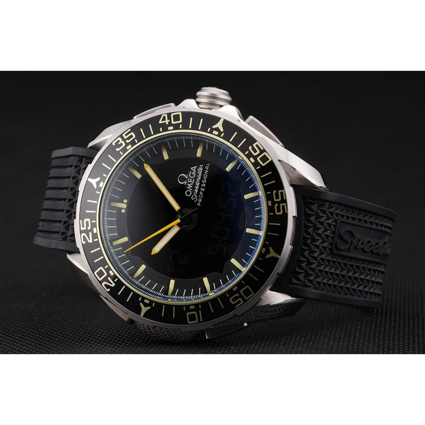 Omega Speedmaster Skywalker X-33 Black Dial Yellow On Black Bezel Stainless Steel Case Black Rubber Strap