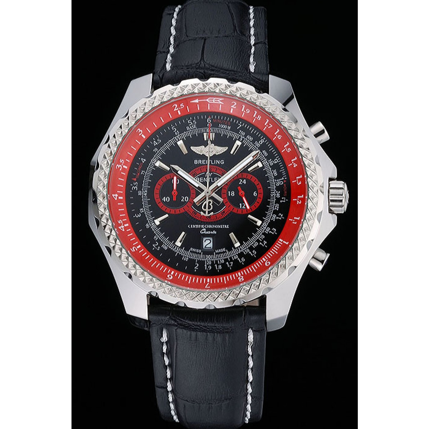 Breilting Bentley Supersports Black And Red Dial Black Leather Bracelet 622430