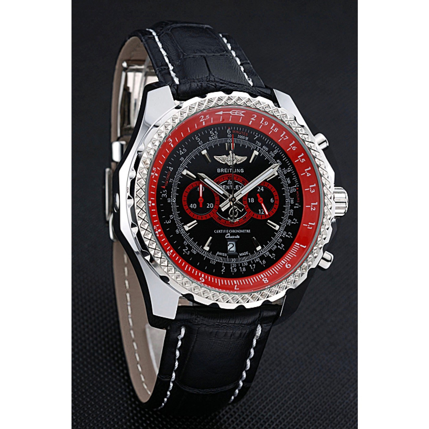 Breilting Bentley Supersports Black And Red Dial Black Leather Bracelet 622430