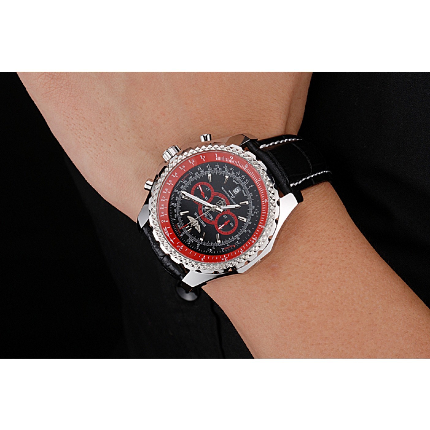 Breilting Bentley Supersports Black And Red Dial Black Leather Bracelet 622430