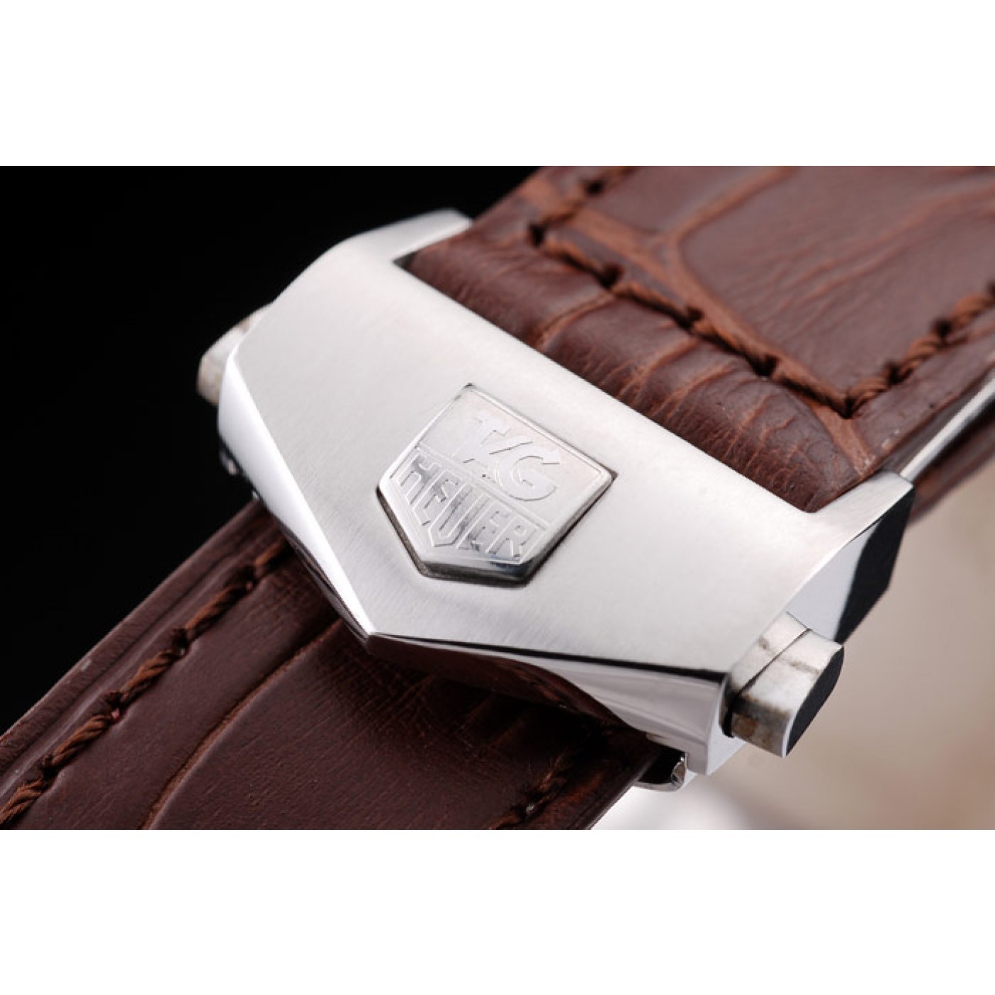 Tag Heuer Monaco Brushed Stainless Steel Case White Dial Brown Leather Strap 98173