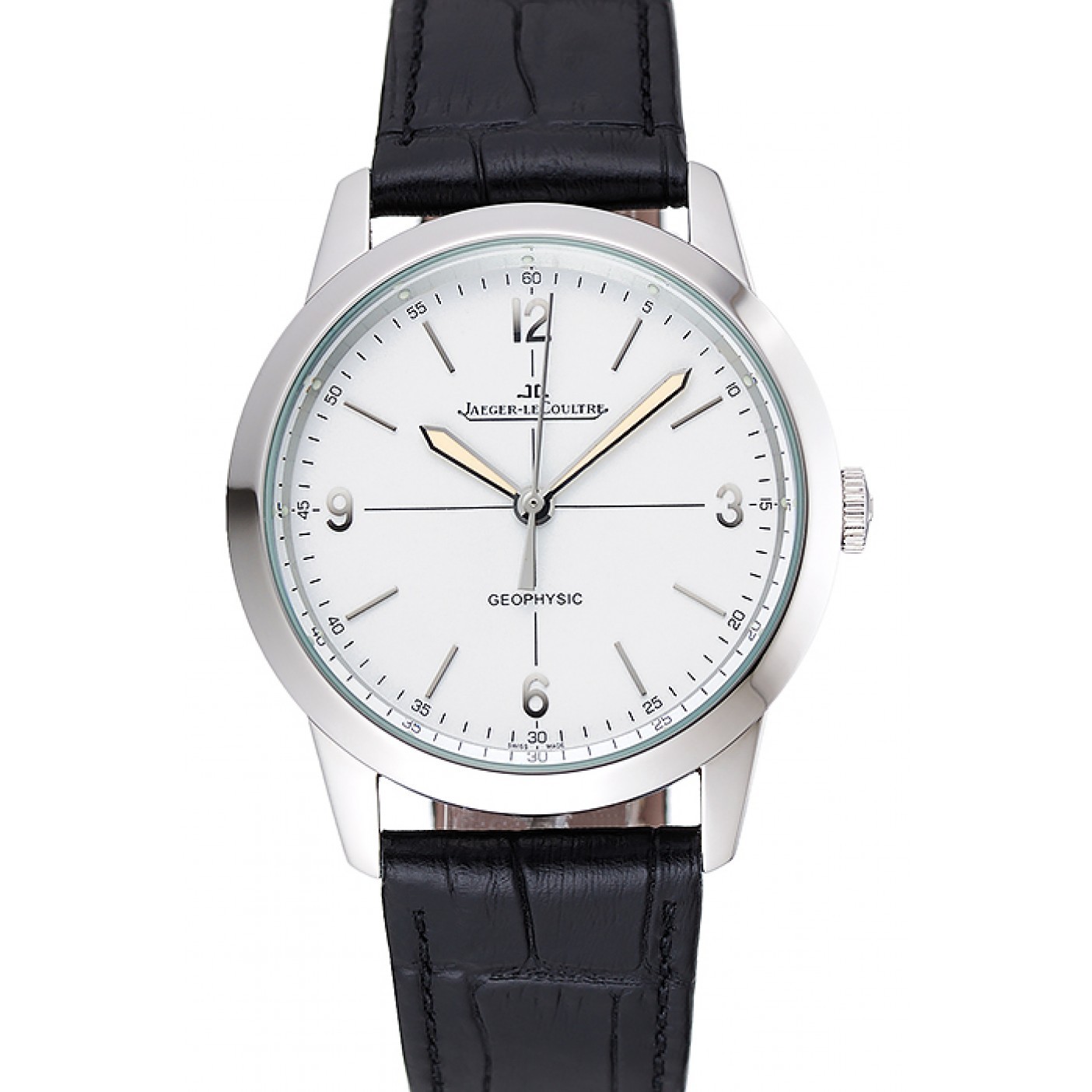 Jaeger LeCoultre Geophysic White Dial Silver Case Black Leather Bracelet 1454040