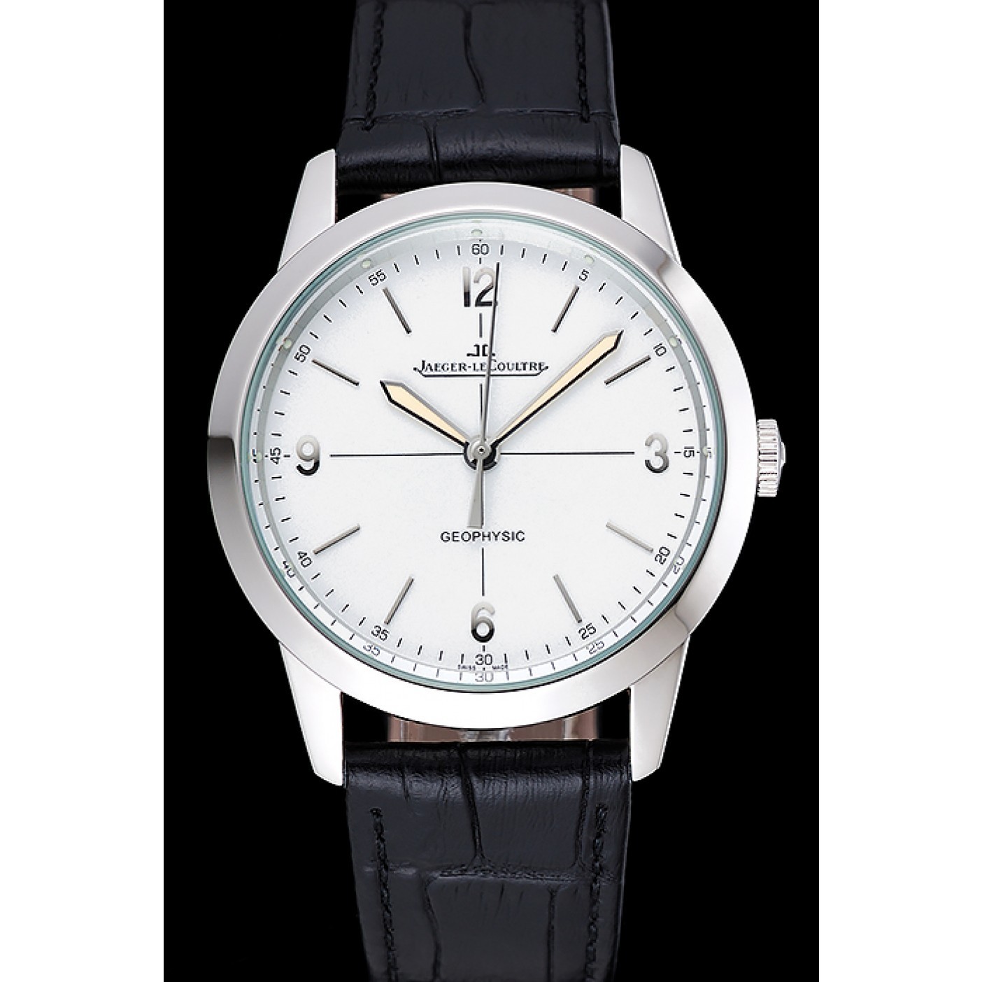 Jaeger LeCoultre Geophysic White Dial Silver Case Black Leather Bracelet 1454040