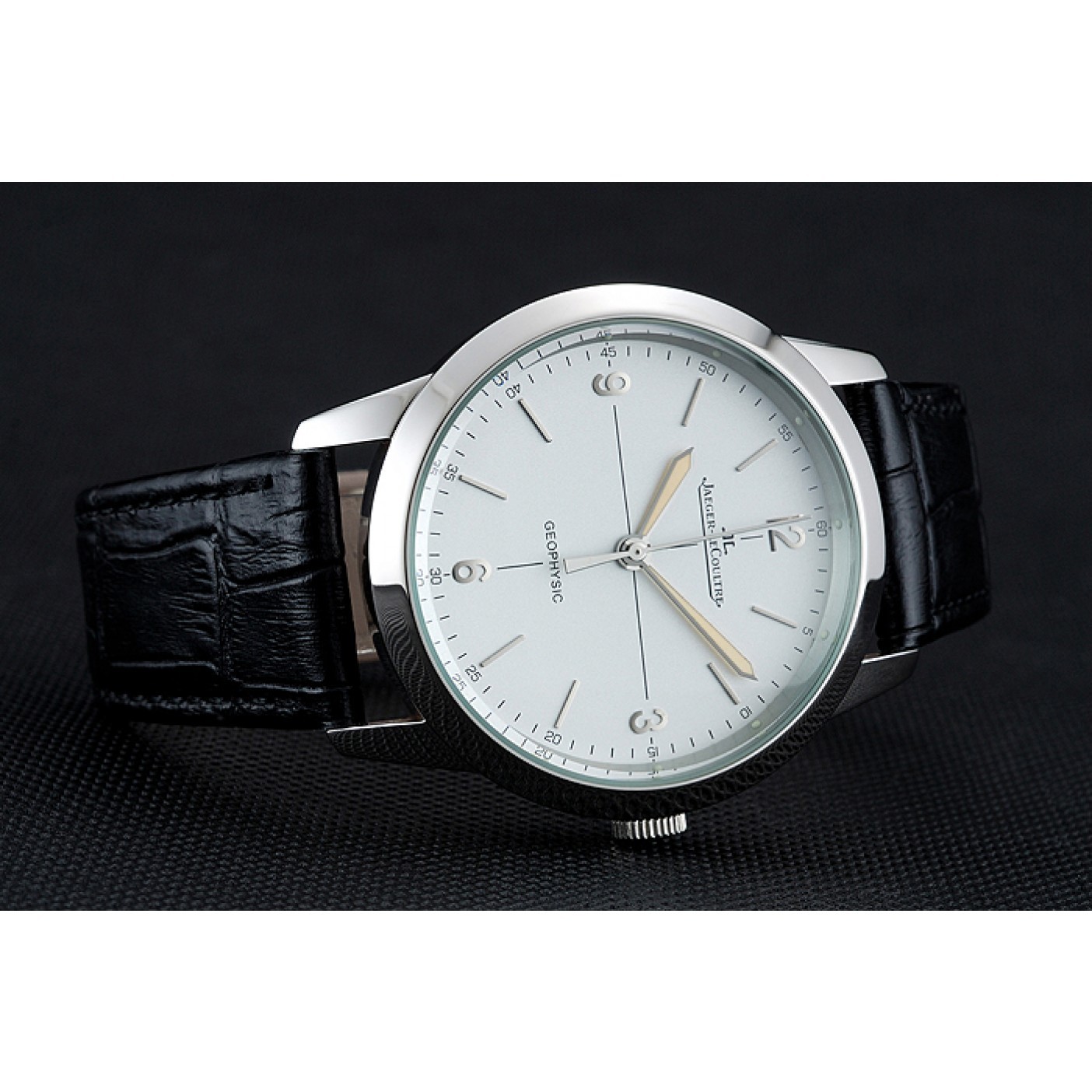 Jaeger LeCoultre Geophysic White Dial Silver Case Black Leather Bracelet 1454040